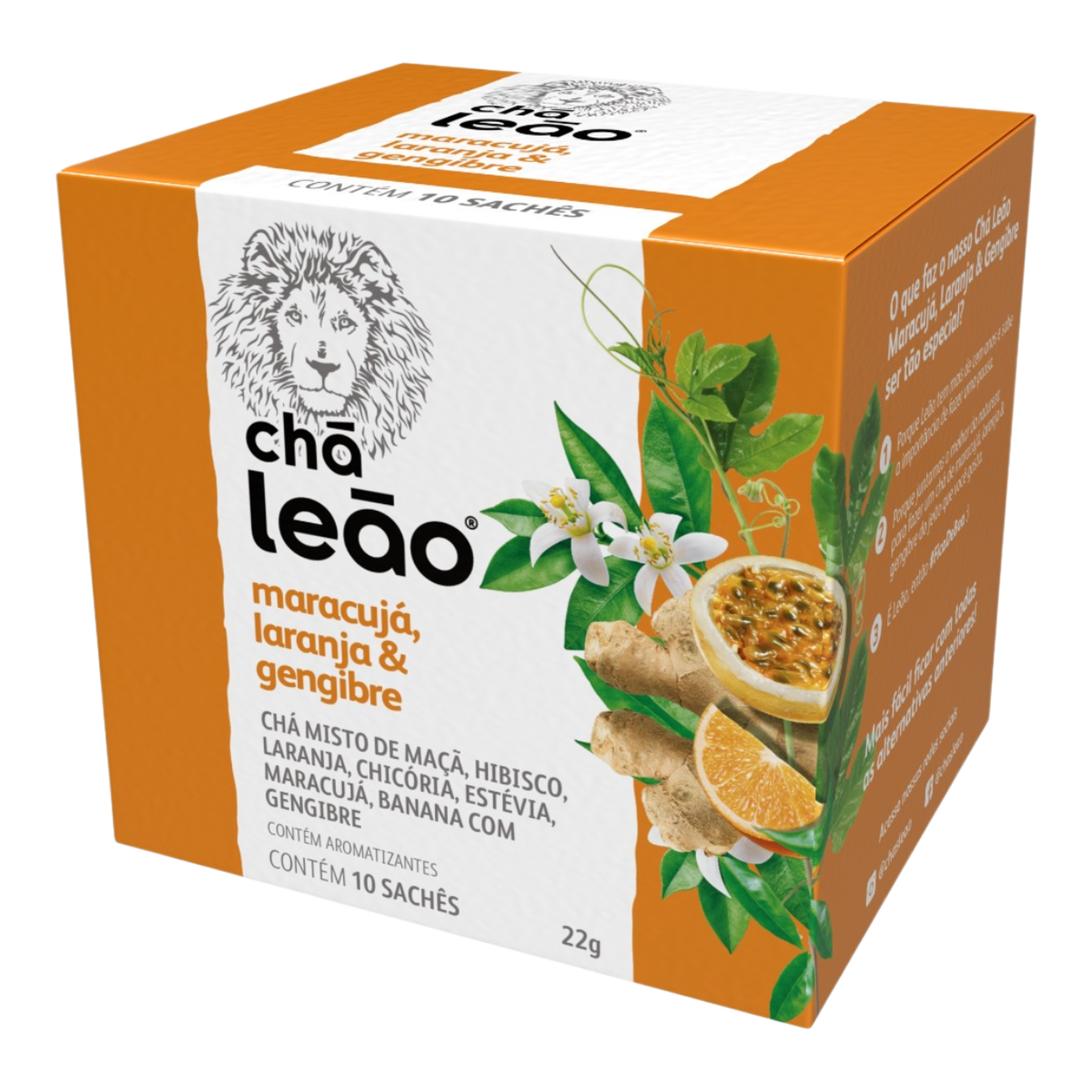 Ch&aacute; Maracuj&aacute;, Laranja e Gengibre Ch&aacute; Le&atilde;o Caixa 22g 10 Unidades
