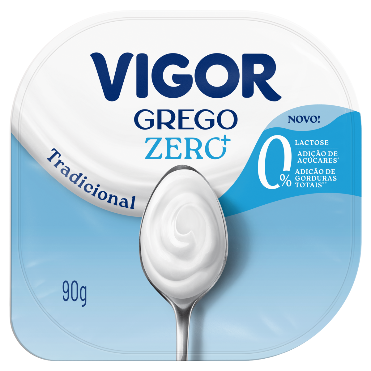 Iogurte Desnatado Grego Tradicional Zero Lactose Vigor Zero+ Pote 90g