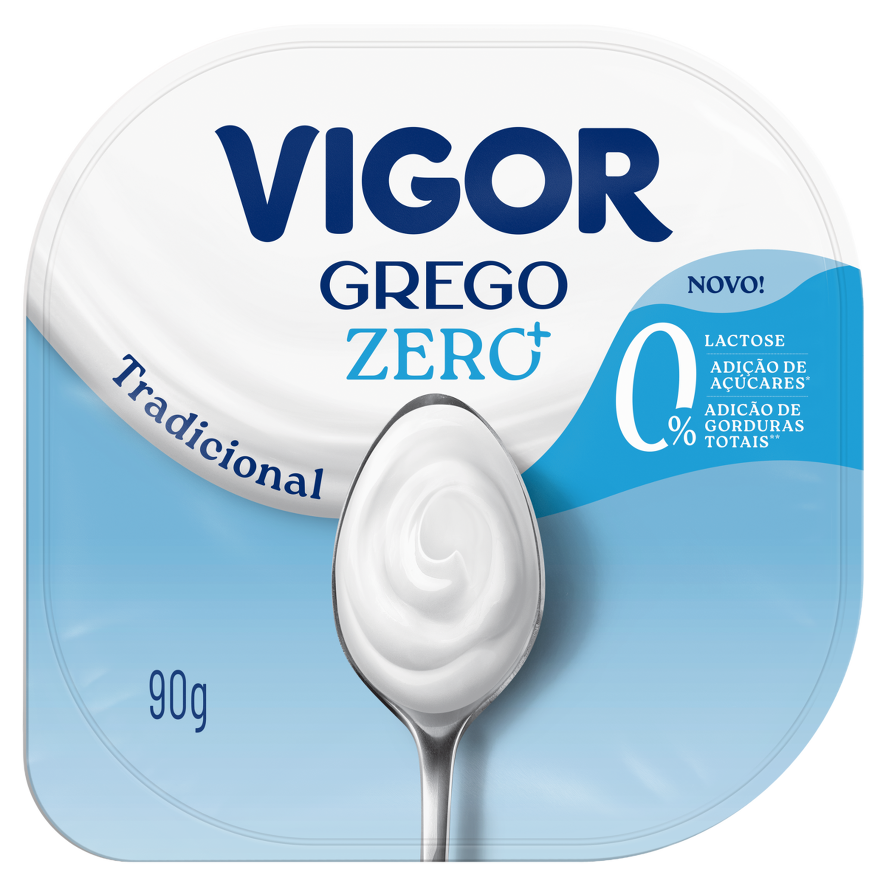 Iogurte Desnatado Grego Tradicional Zero Lactose Vigor Zero+ Pote 90g