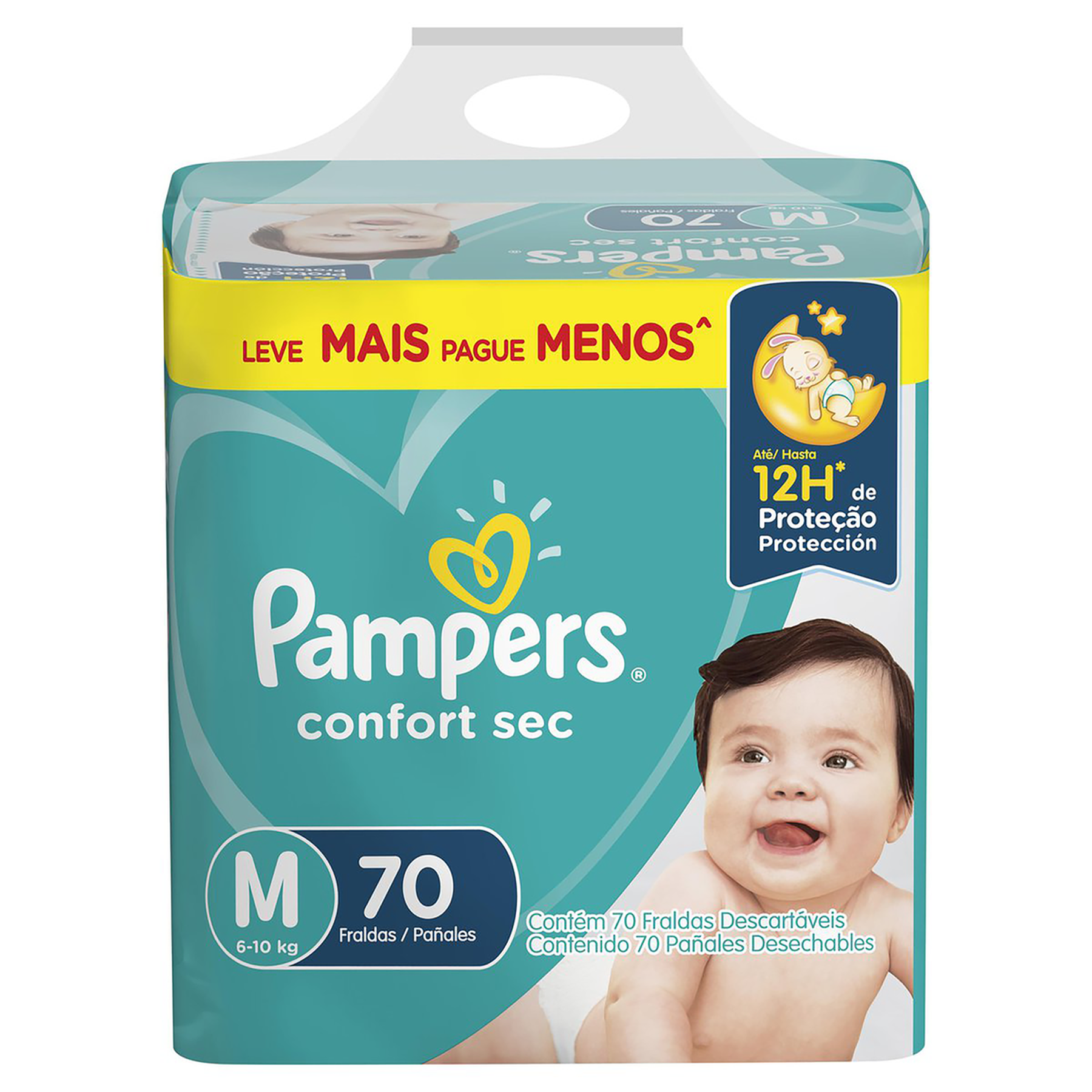 Fralda Descartável Infantil Confort Sec Pampers Tam. M Pacote C/70 Unidades