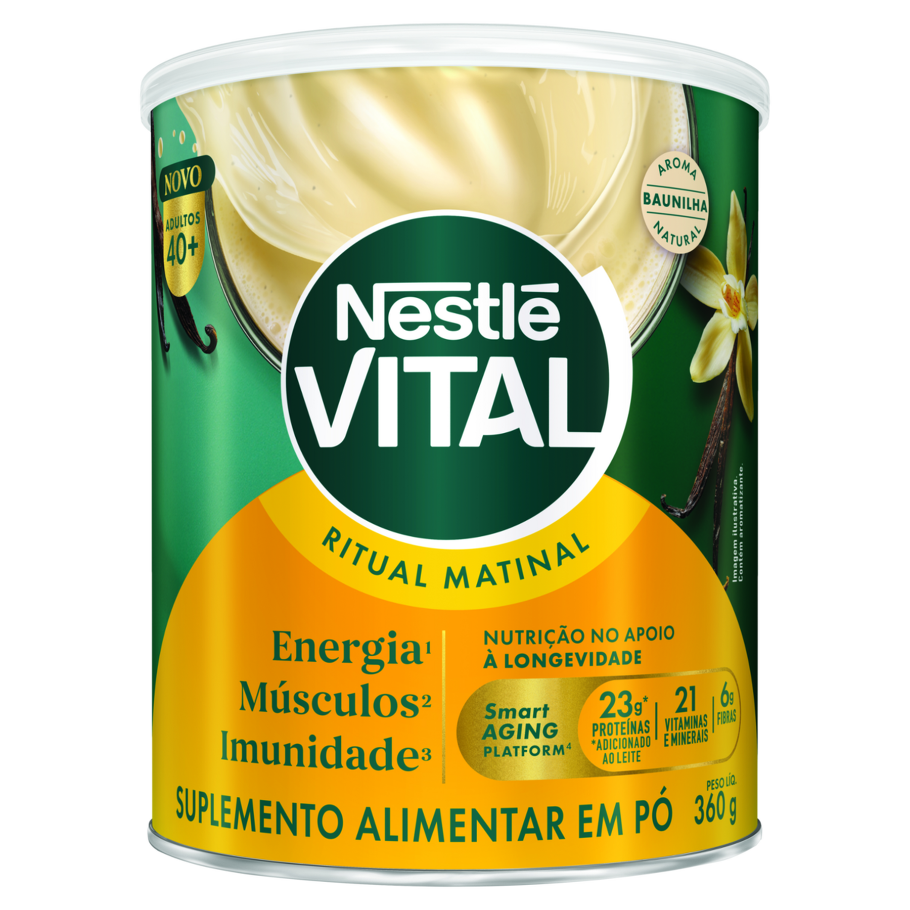 Suplemento Alimentar em P&oacute; Baunilha Vital Ritual Matinal 40+ Nestl&eacute; Vital Lata 360g