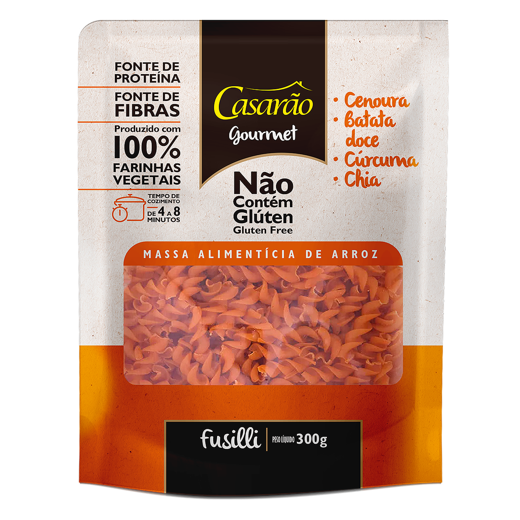 Macarr&atilde;o Fusilli Cenoura e Batata Doce Sem Gl&uacute;ten Casar&atilde;o Gourmet Pacote 300g