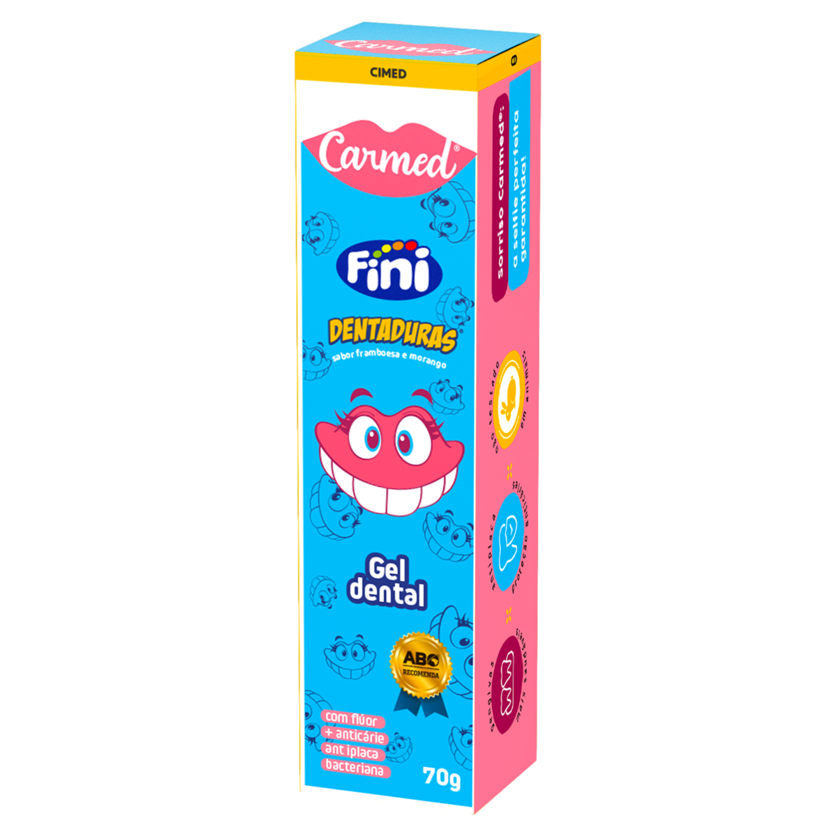 Gel Dental Infantil com Fl&uacute;or Fini Dentaduras Carmed Caixa 70g