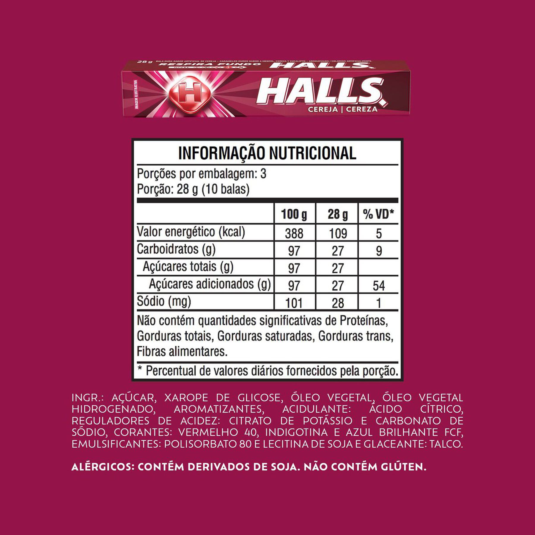 Bala Cereja Halls Pacote 28g