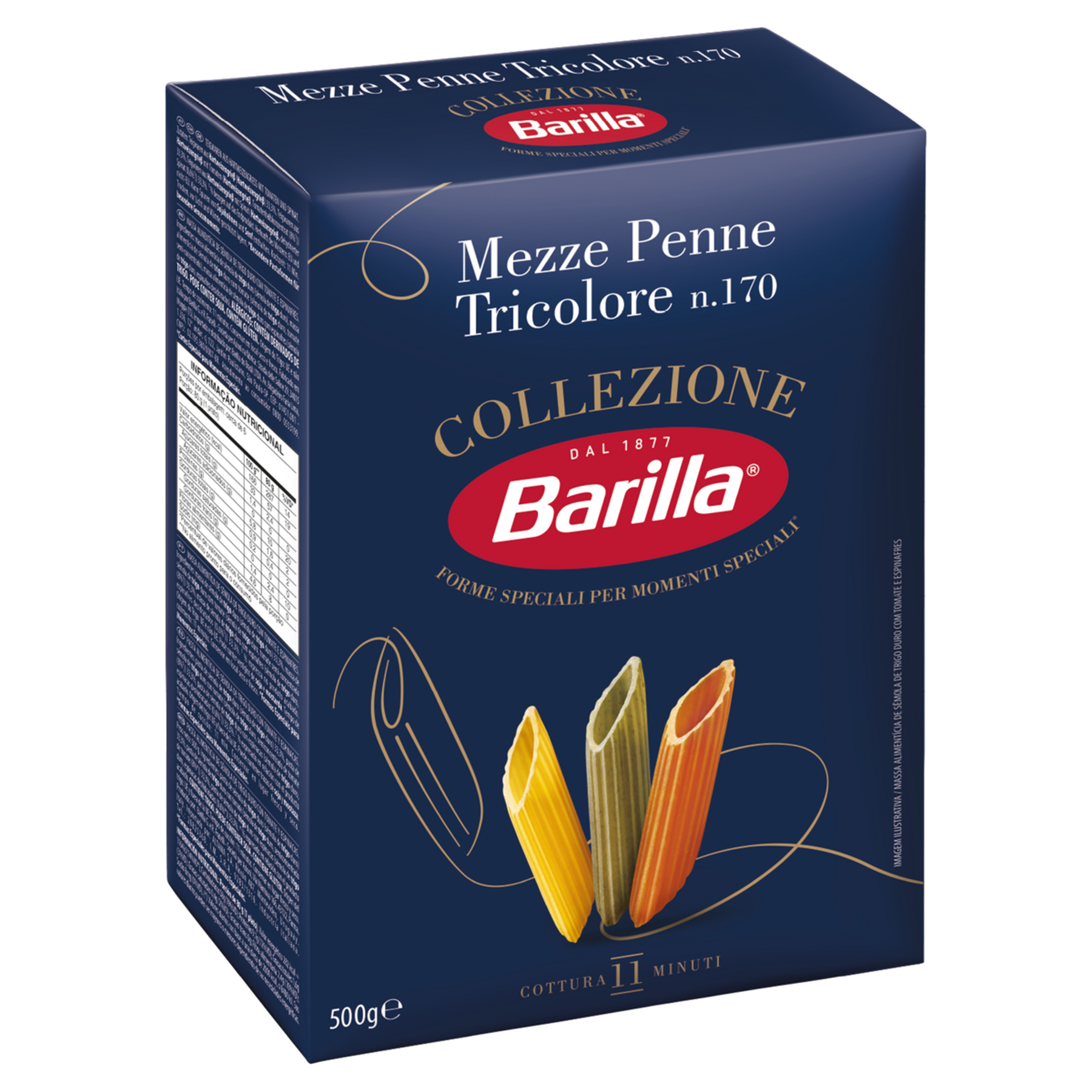 Macarr&atilde;o de S&ecirc;mola de Trigo Duro Tricolore Mezze Penne 170 Barilla Collezione Caixa 500g&nbsp;