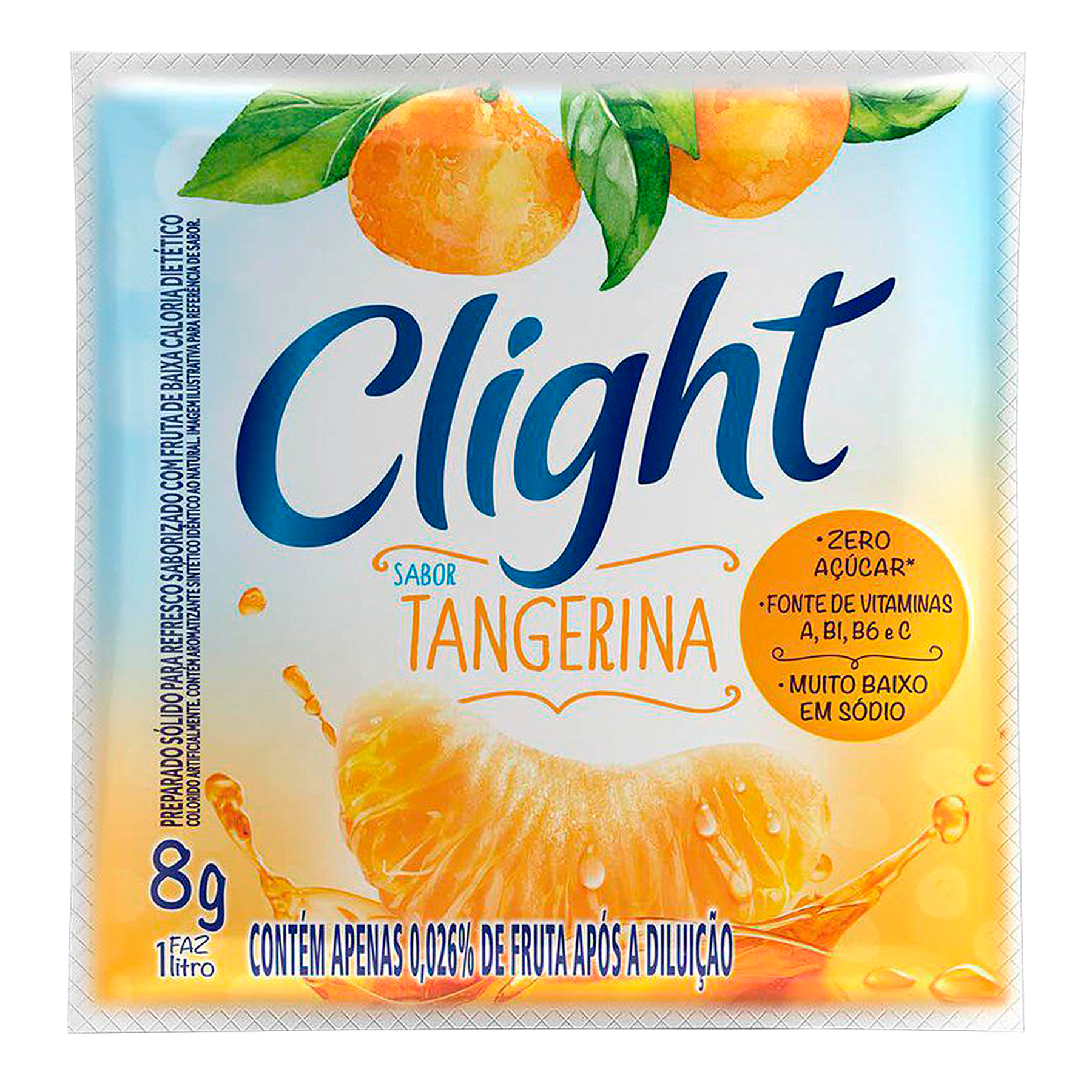 Refresco em P&oacute; Tangerina Zero A&ccedil;&uacute;car Clight Pacote 8g&nbsp;