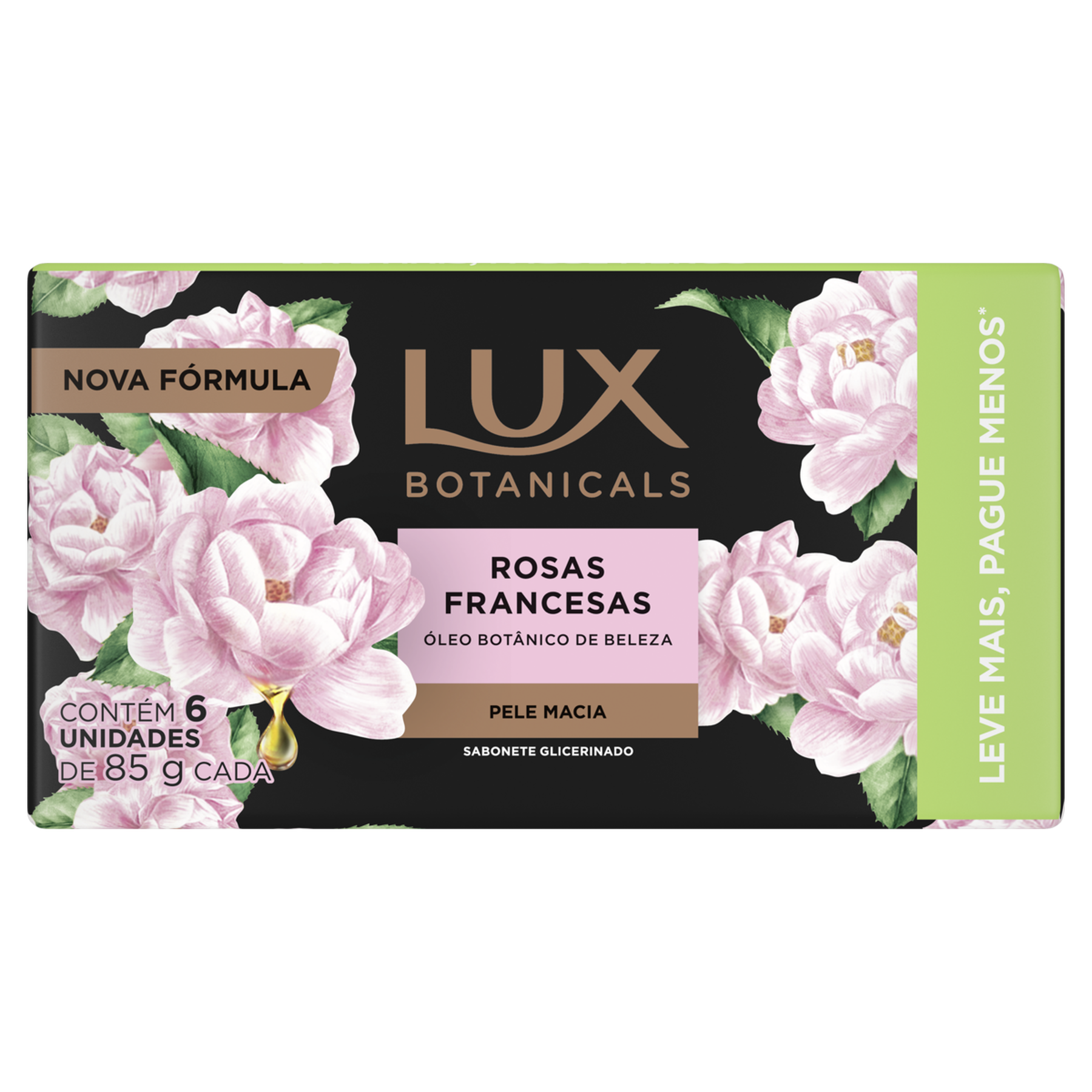 Sabonete em Barra de Glicerina Rosas Francesas Lux Botanicals Envoltório C/6 Unidades 85g Cada - Embalagem Leve Mais Pague Menos