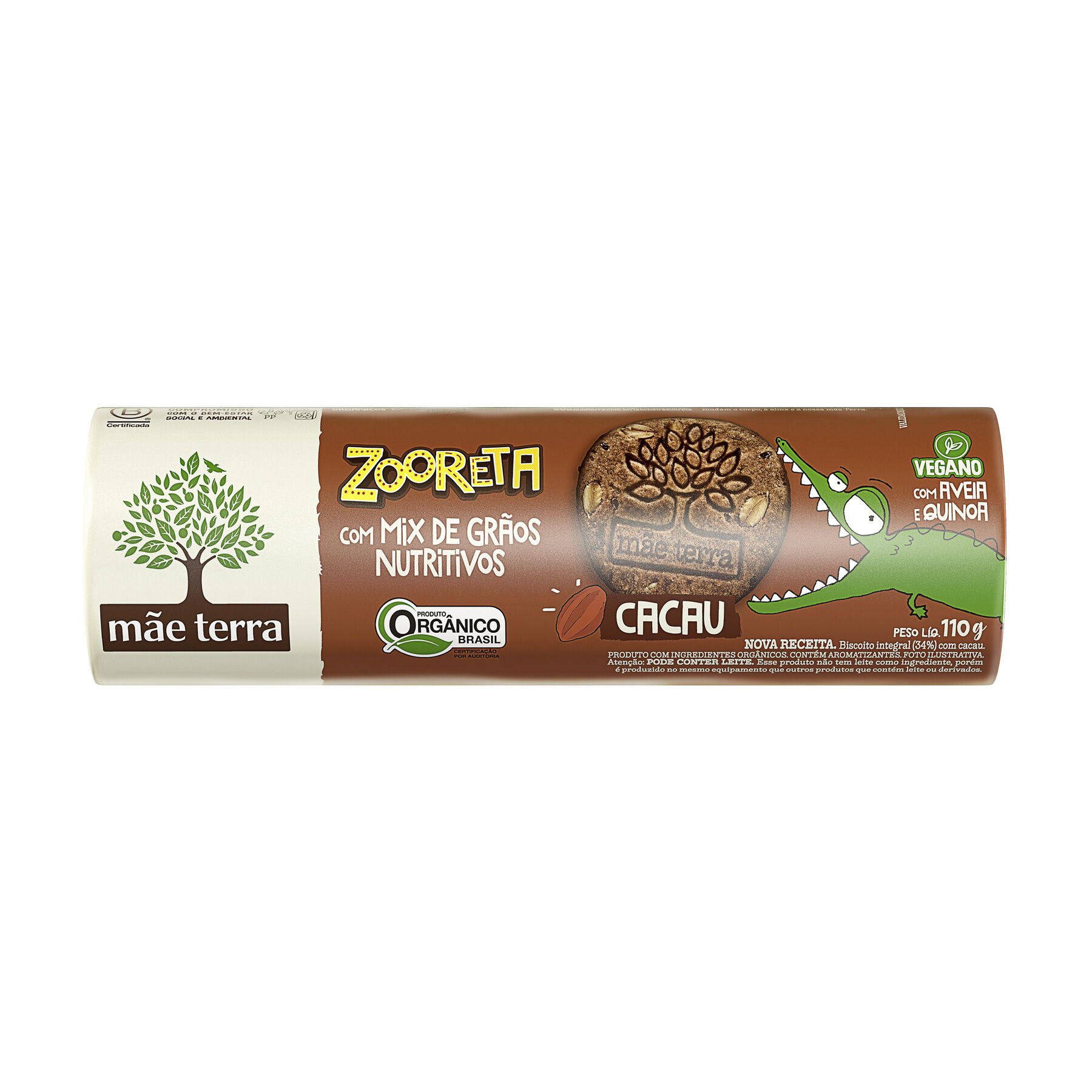 Biscoito Integral Org&acirc;nico Cacau Zooreta M&atilde;e Terra Pacote 110g