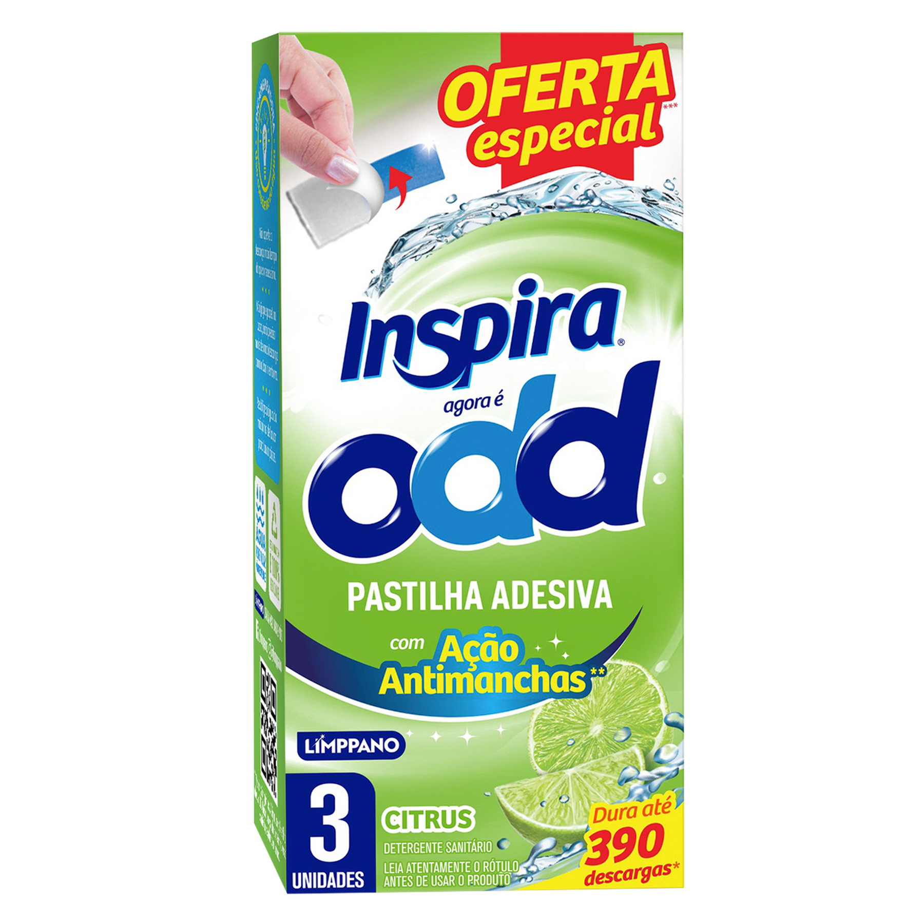 Detergente Sanit&aacute;rio Pastilha Adesiva Citrus Odd Inspira C/3 Unidades - Embalagem Oferta Especial