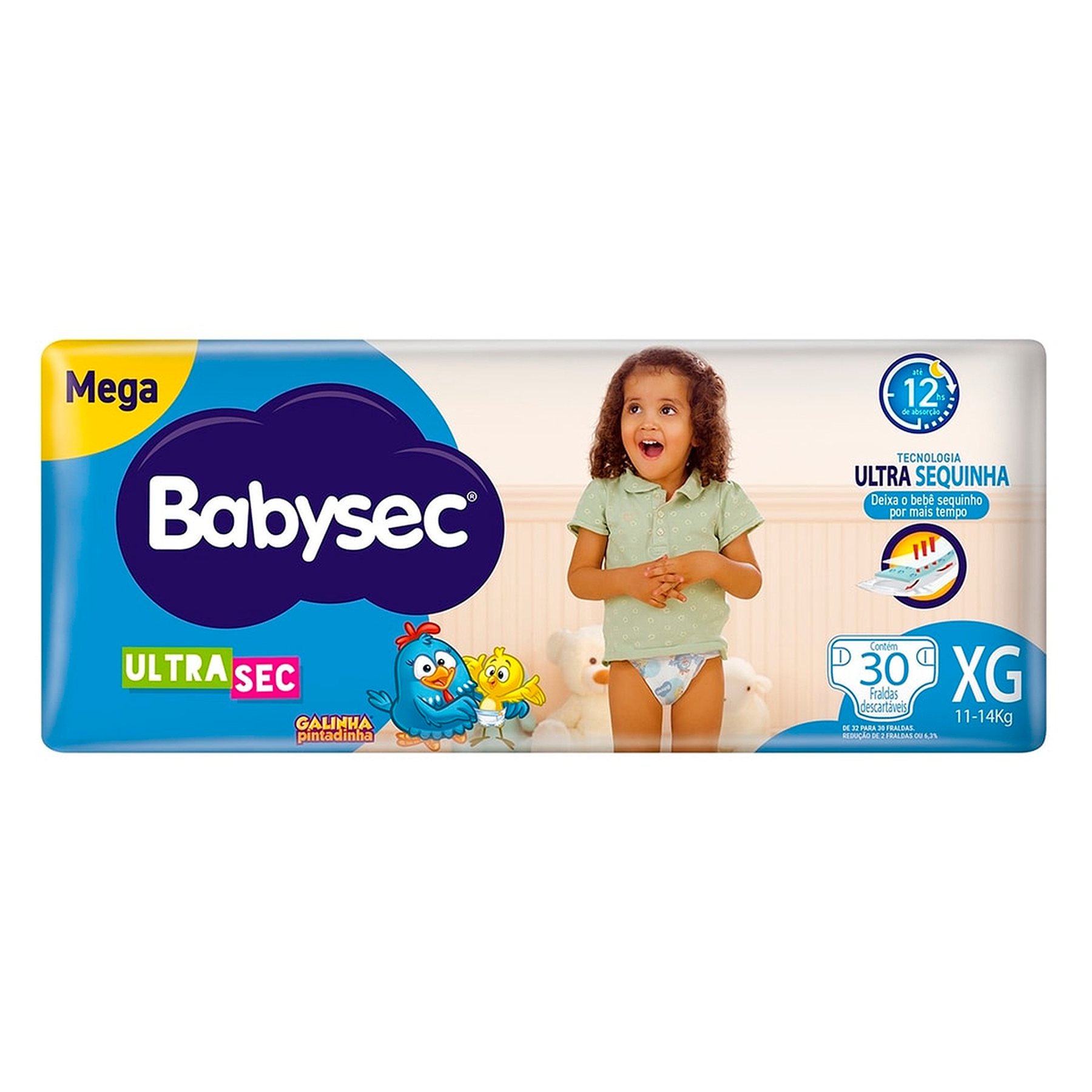 Fralda Descart&aacute;vel Babysec Mega Ultrasec XG Pacote 30 Unidades