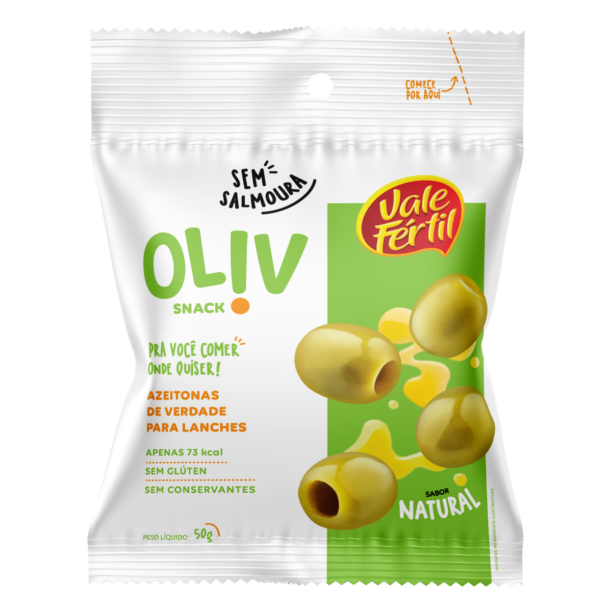 Snack de Azeitona Verde sem Caro&ccedil;o Natural Vale F&eacute;rtil Oliv Pacote 50g