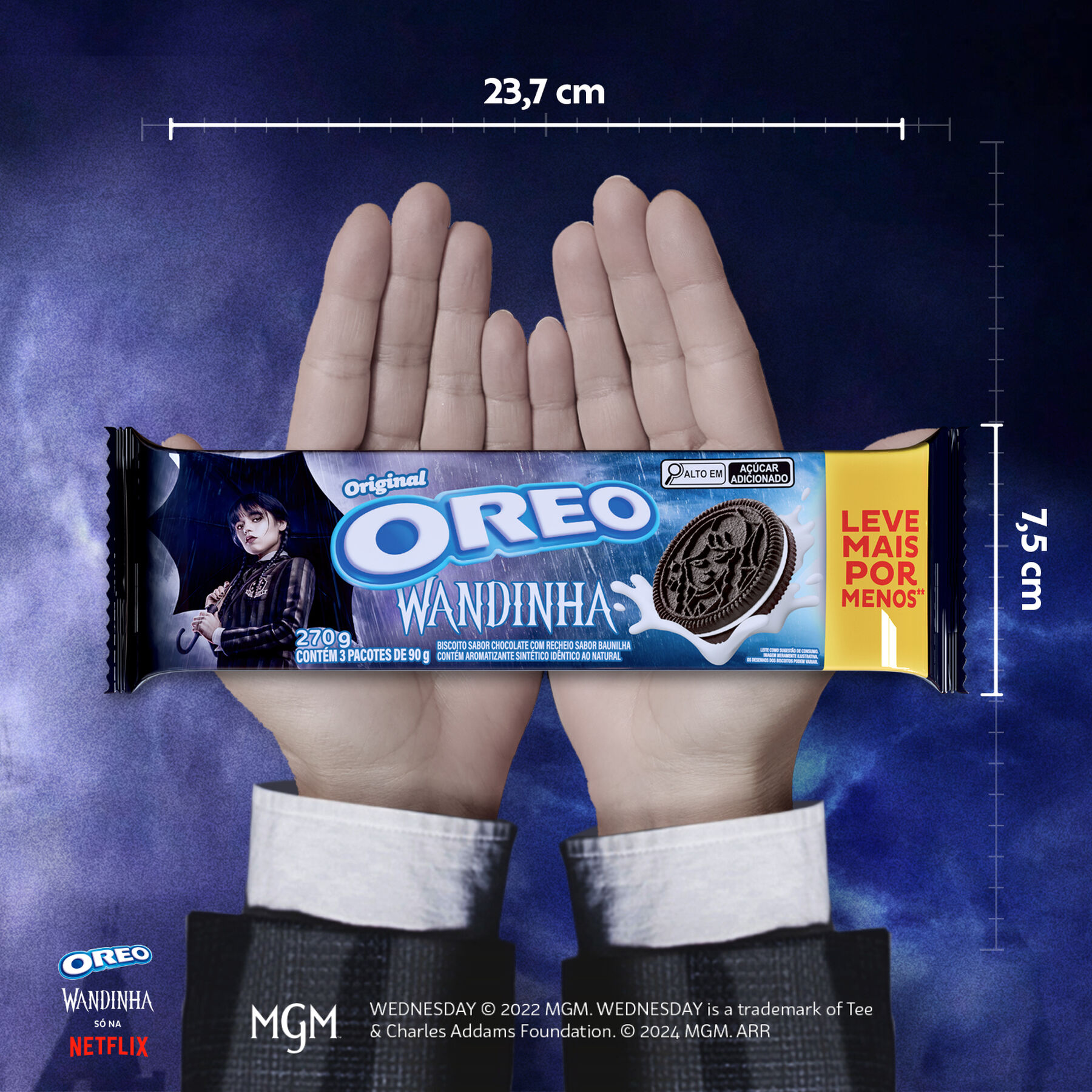 Pack Biscoito Chocolate Recheio Baunilha Oreo Pacote 270g 3 Unidades