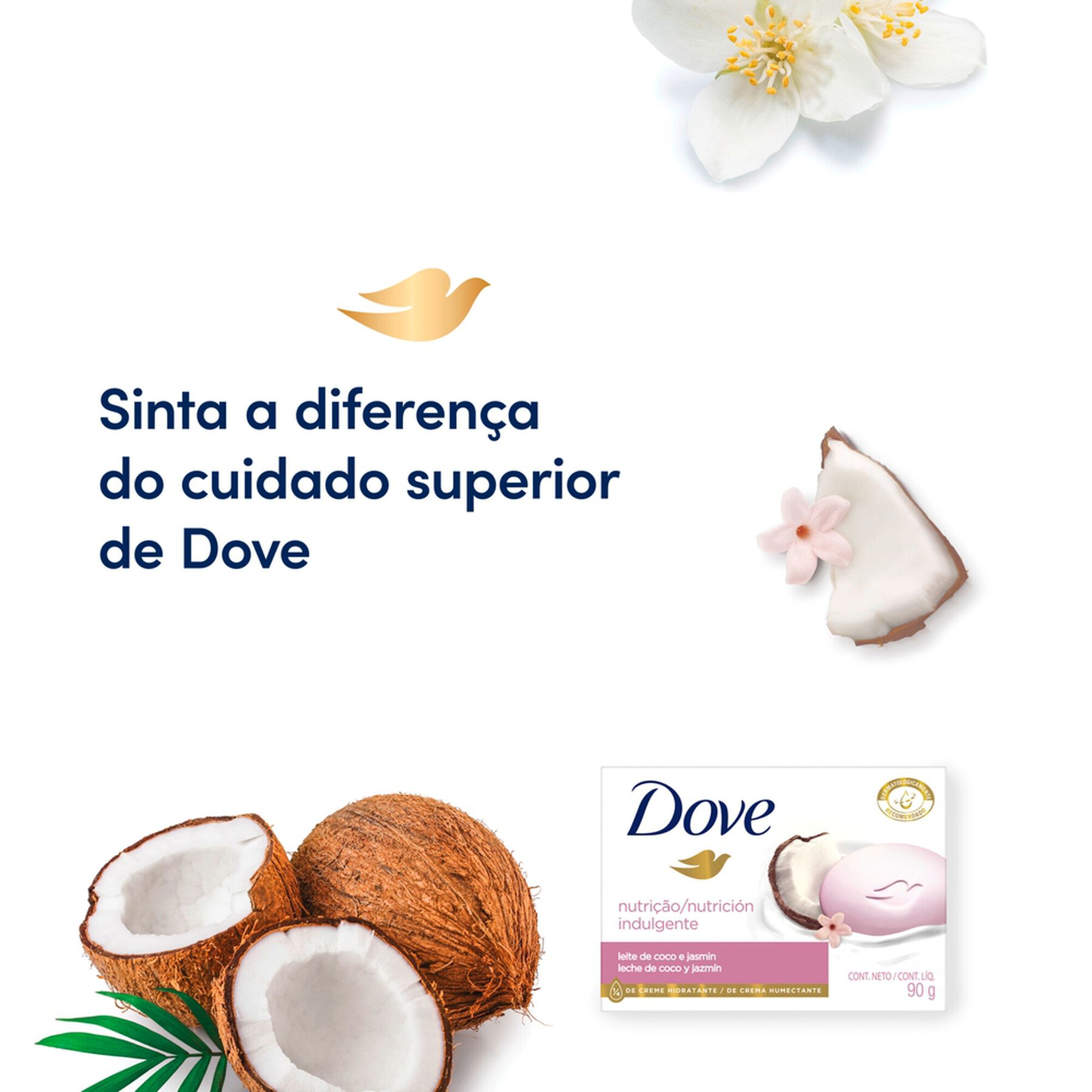 Sabonete em Barra Leite de Coco e P&eacute;talas de Jasmin Dove Delicious Care Caixa 90g
