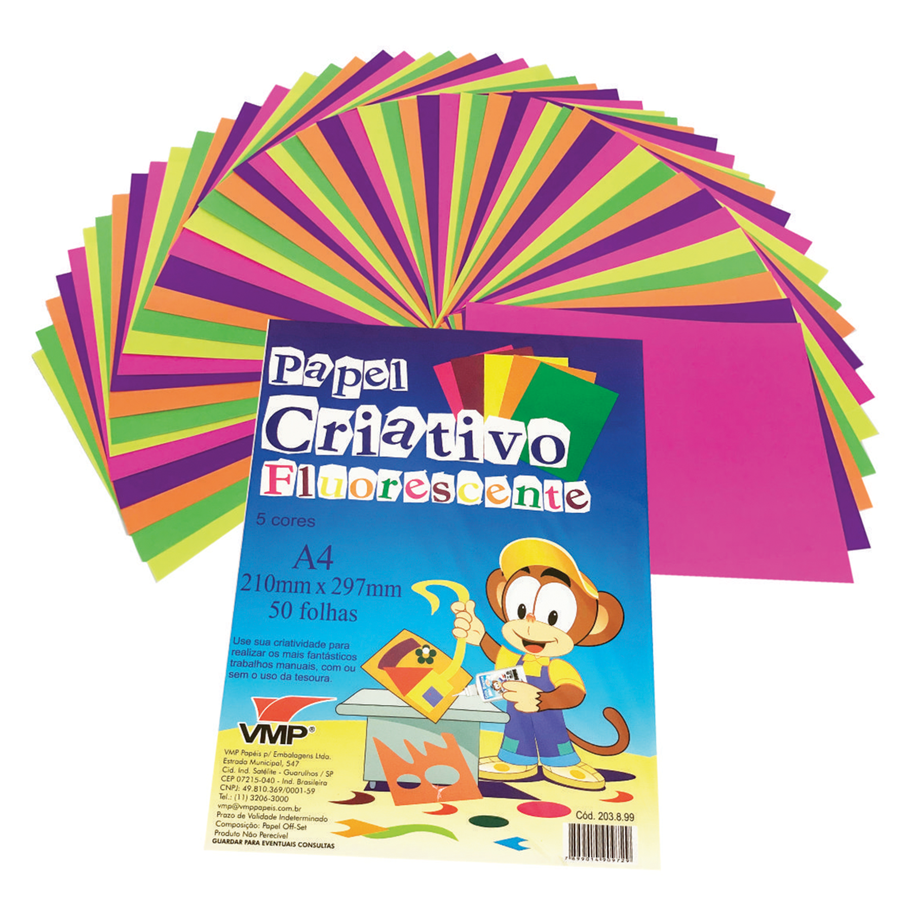 Papel Criativo Fluorescente A4 05 Cores VMP C/50 Unidades