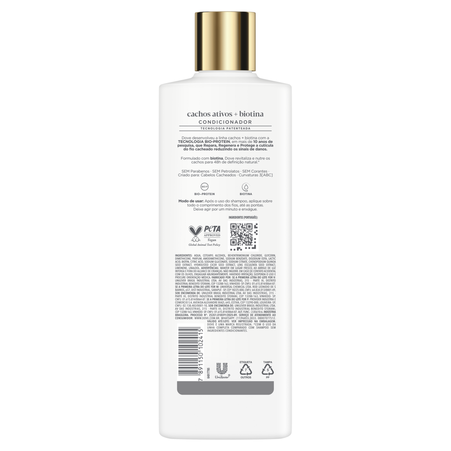 Condicionador Dove Cachos Ativos + Biotina Frasco 370ml