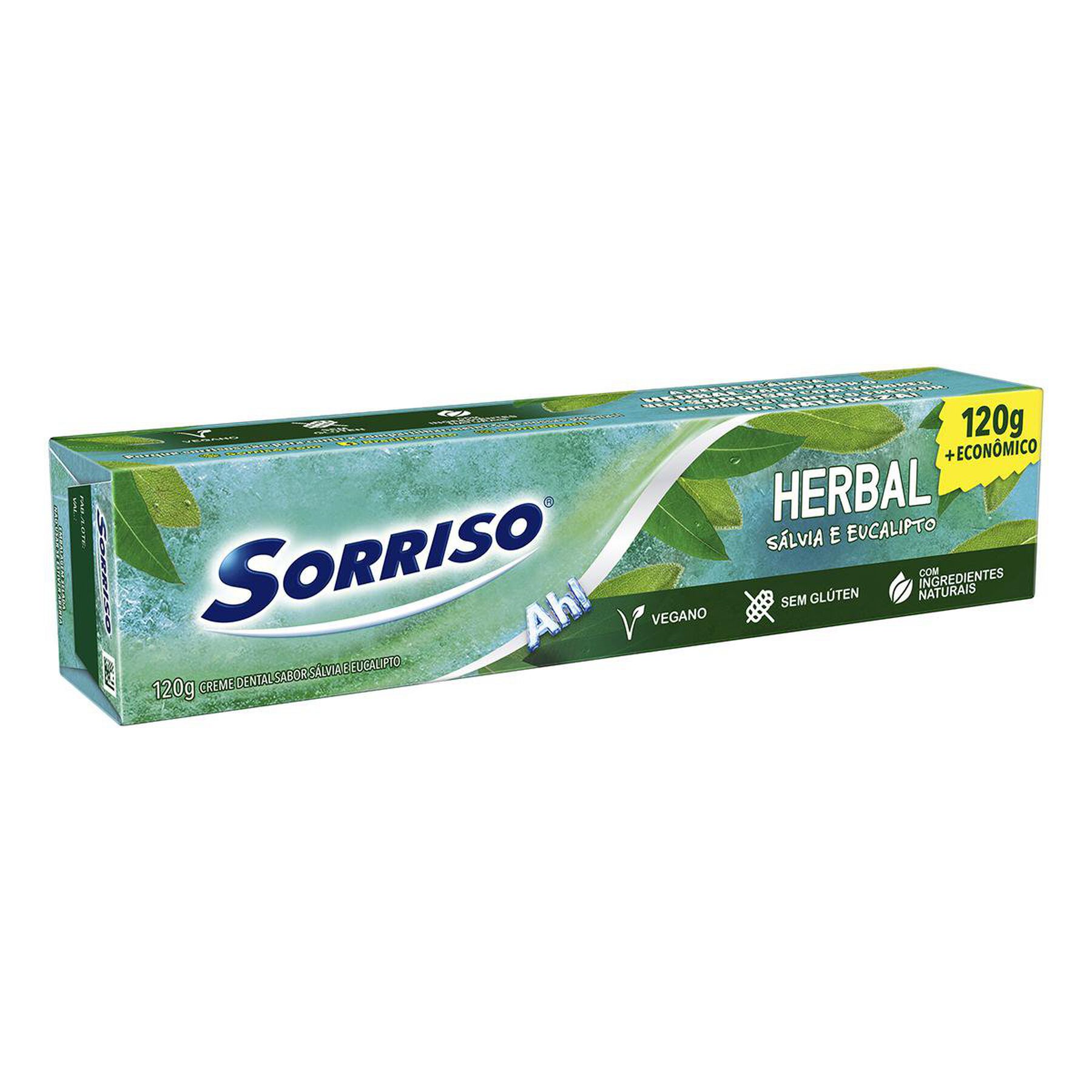 Creme Dental Sálvia e Eucalipto Herbal Sorriso Caixa 120g - Embalagem + Econômico