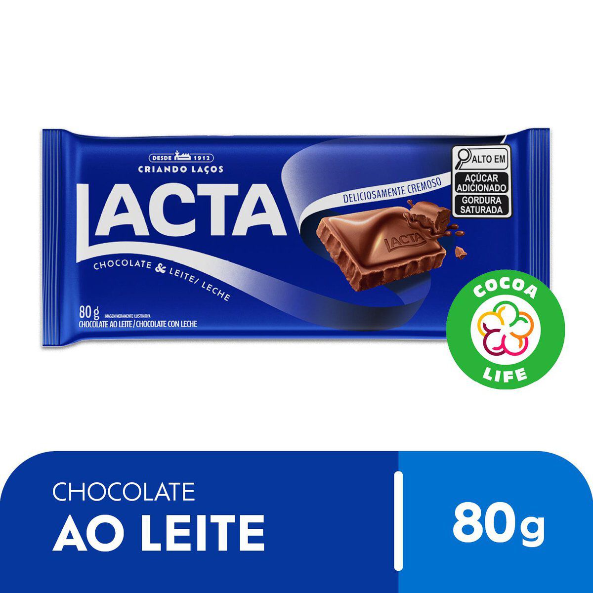 Barra de Chocolate ao Leite Lacta Pacote 80g