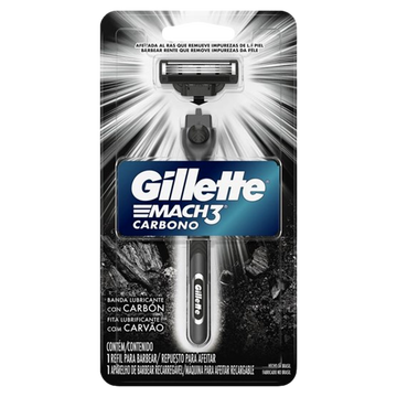 Aparelho Recarregável e Carga para Barbear Mach3 Carbono Gillette