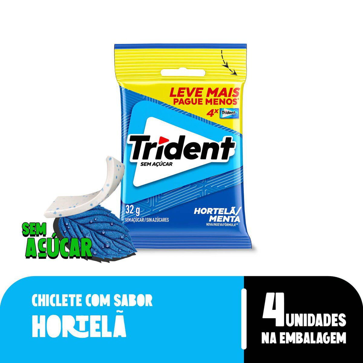 Chiclete Trident Hortel&atilde; 32g - Pacote Com 4 embalagens
