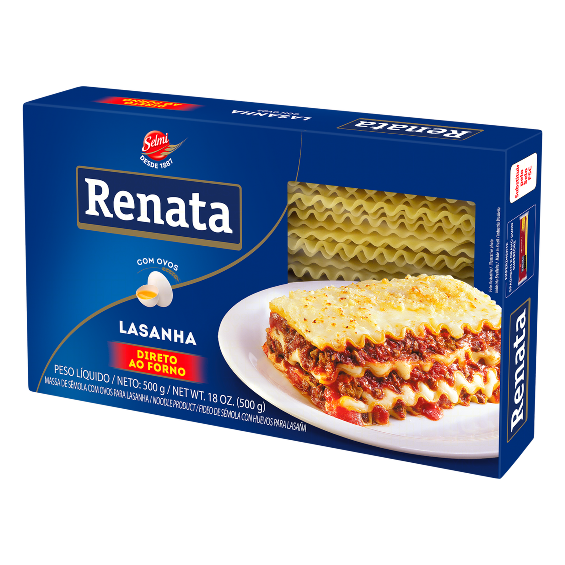Massa de Sêmola com Ovos para Lasanha Renata 500g