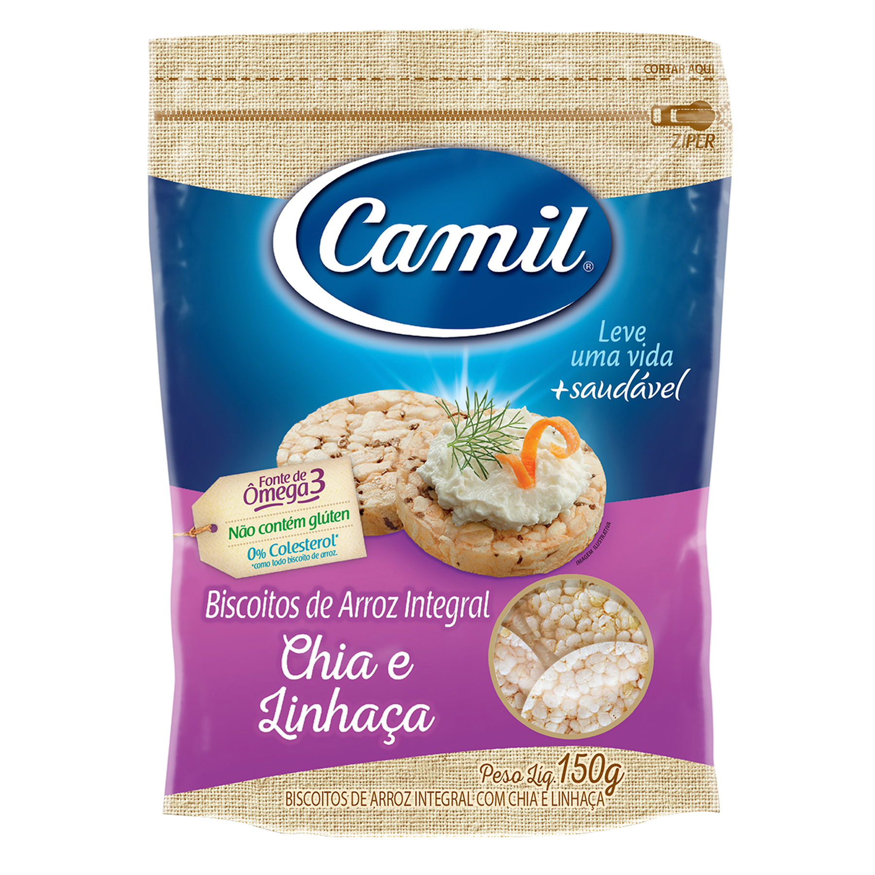 Mini Biscoito Arroz Camil Chia e Linha&ccedil;a 150g
