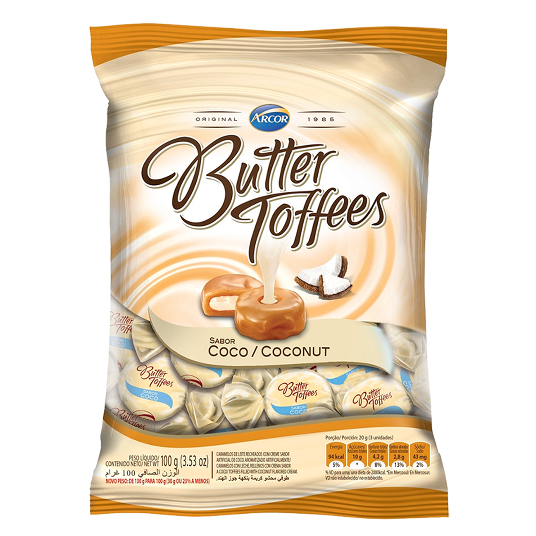 Bala Butter Toffees Coco Arcor Pacote 100g