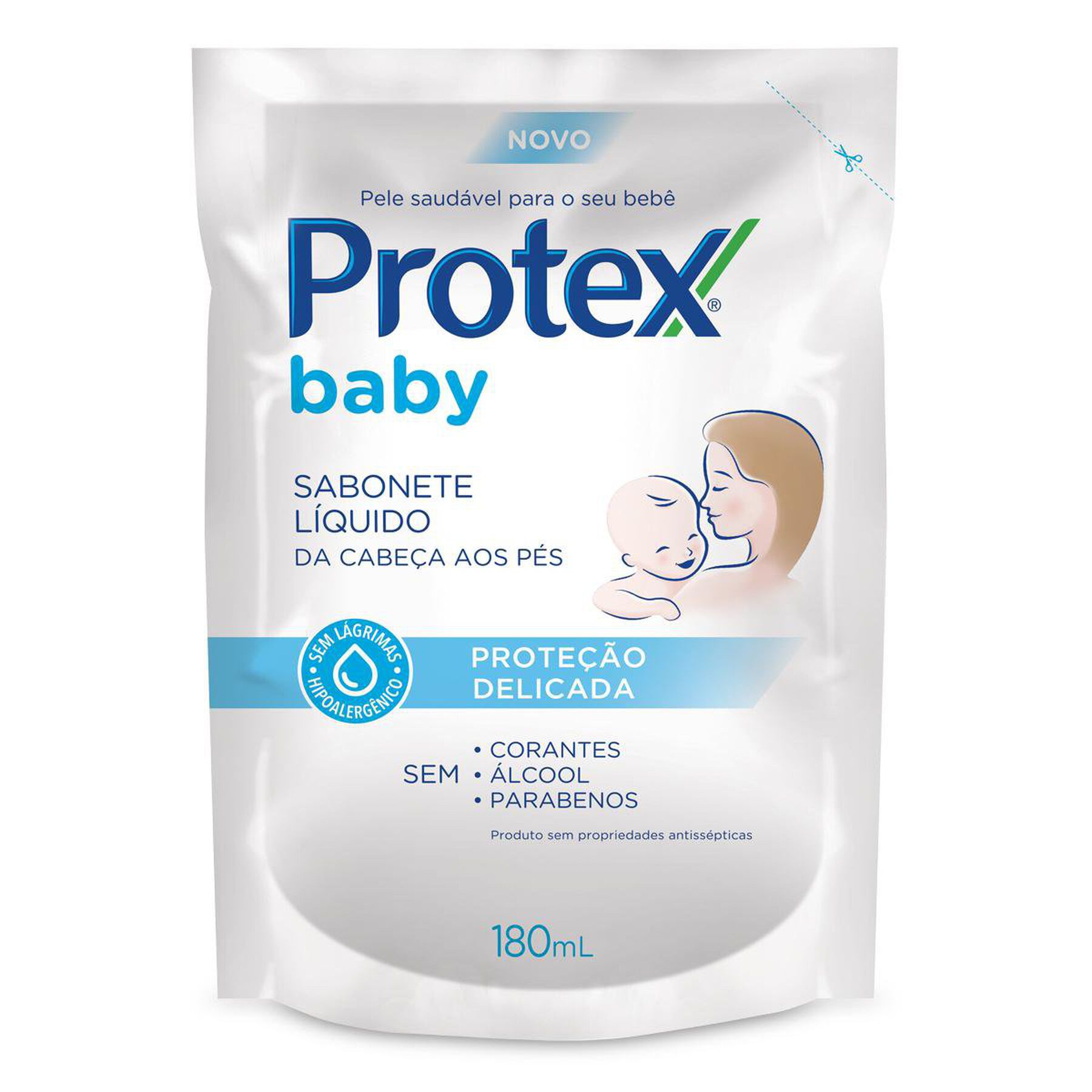 Sabonete L&iacute;quido da Cabe&ccedil;a aos P&eacute;s Protex Baby Prote&ccedil;&atilde;o Delicada Sach&ecirc; 180ml Refil