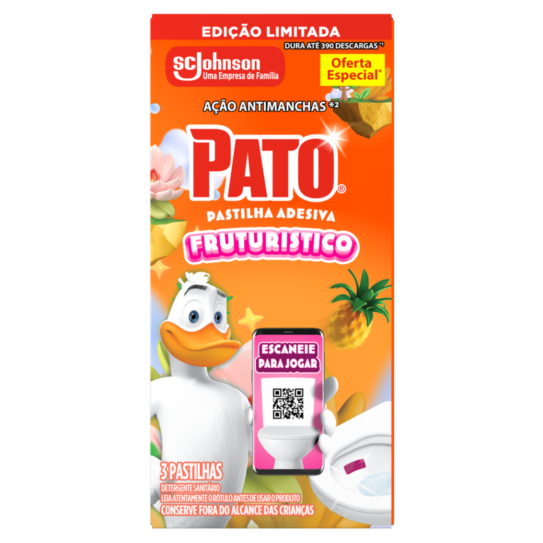 Detergente Sanit&aacute;rio Pastilha Adesiva Frutur&iacute;stico Pato C/3 Unidades