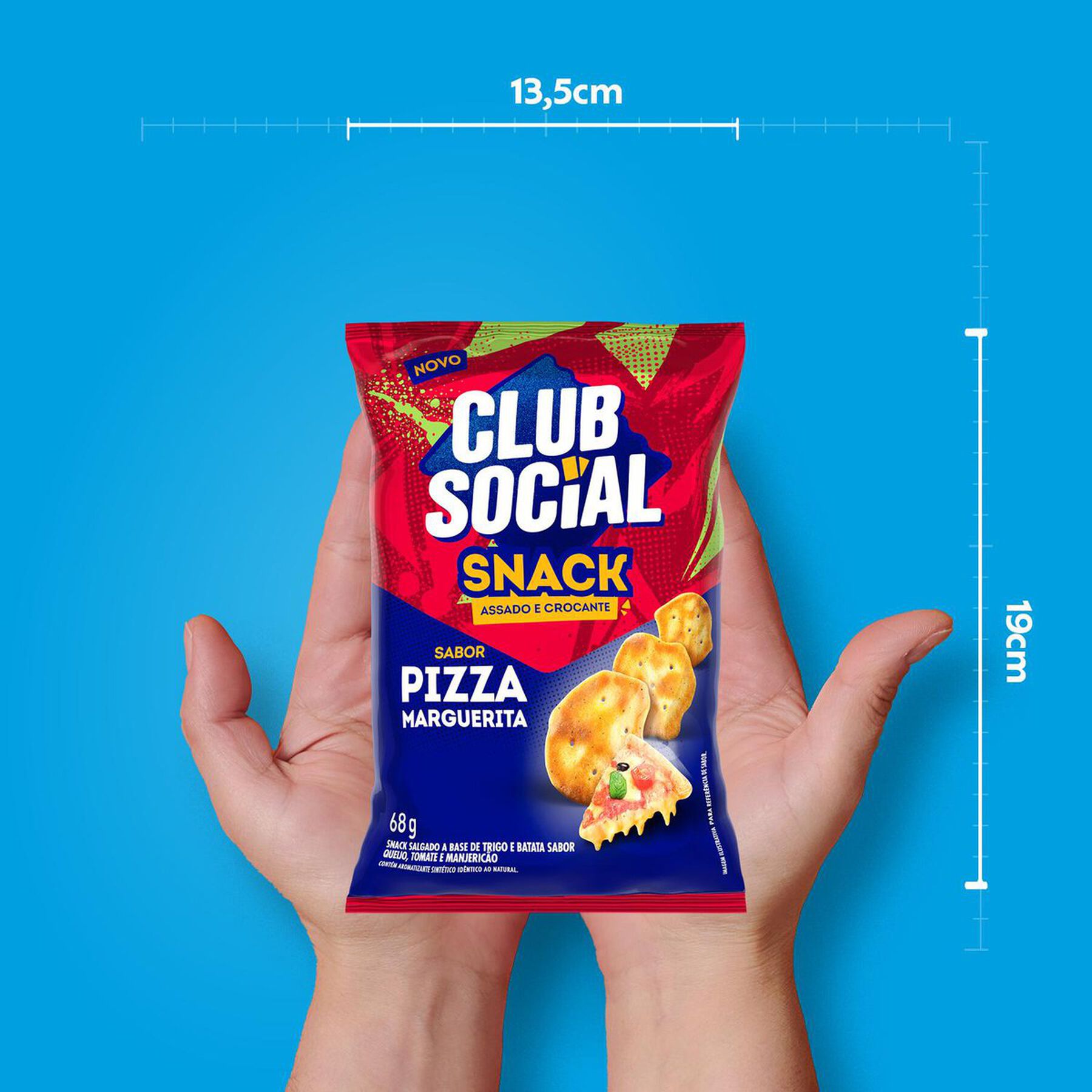 Snack Assado Crocante Pizza Marguerita Club Social Pacote 68g