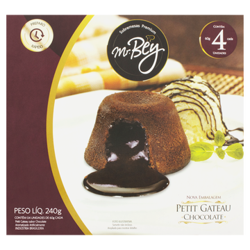 Petit Gâteau Congelado Chocolate Mr. Bey Caixa 240g C/4 Unidades