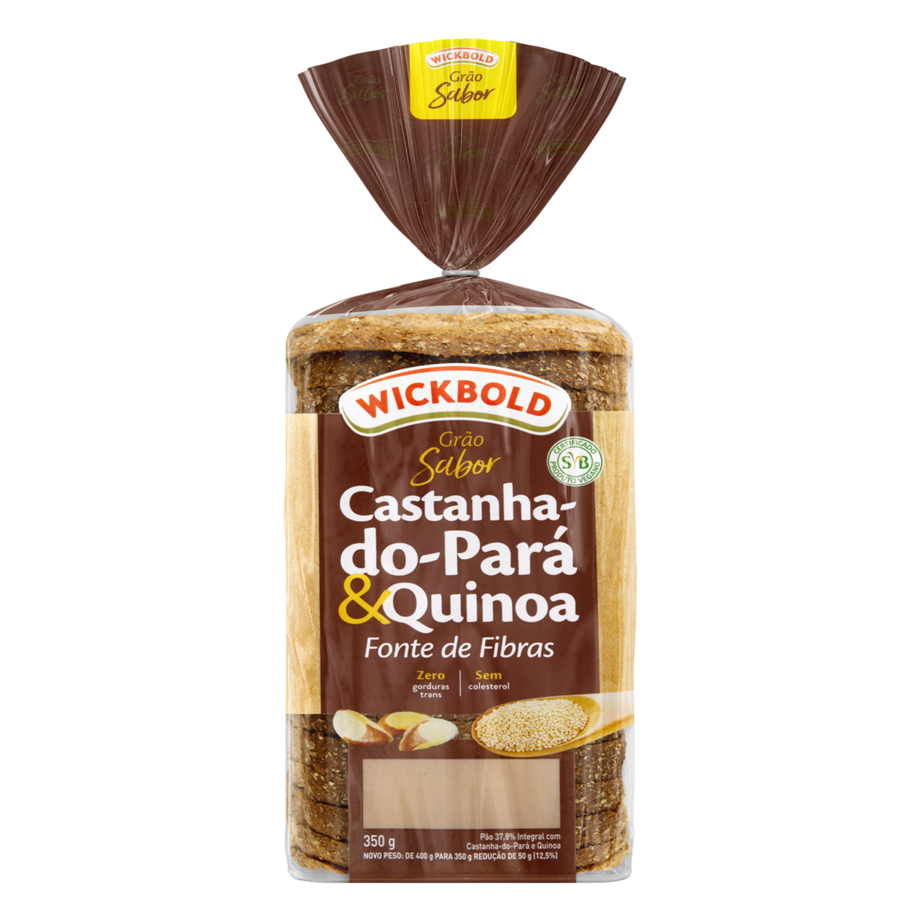 P&atilde;o de Forma Integral Castanha-do-Par&aacute; e Quinoa Vegano Wickbold Gr&atilde;o Sabor Pacote 350g