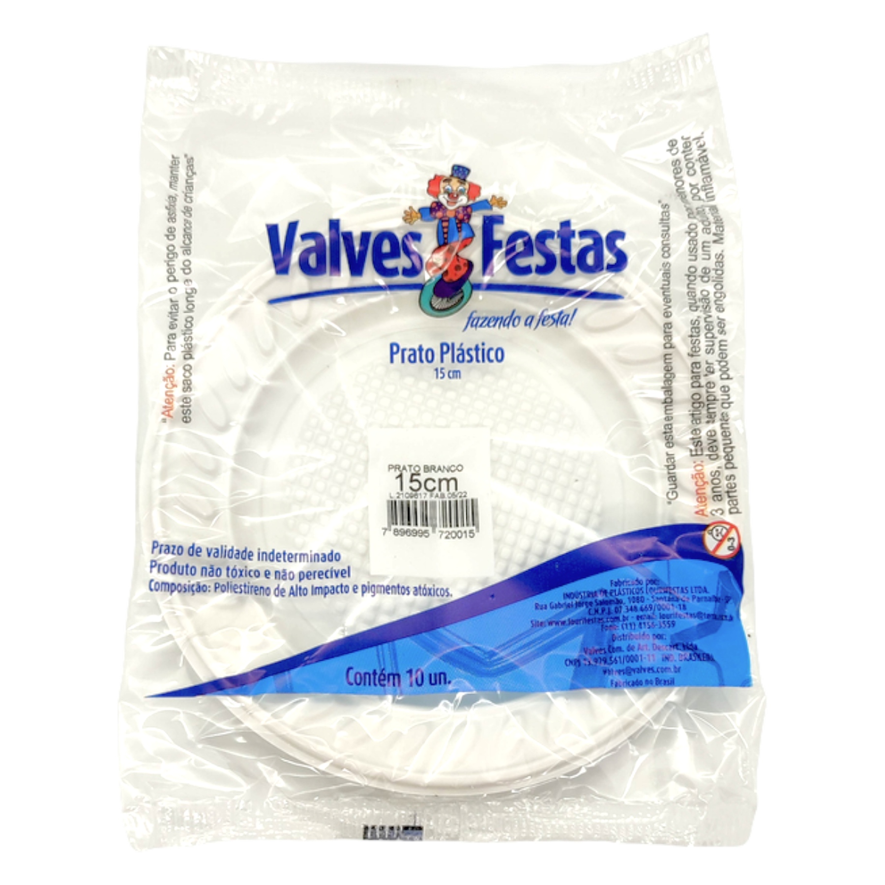 Prato Pl&aacute;stico Branco Valves Festas 15cm C/10 Unidades