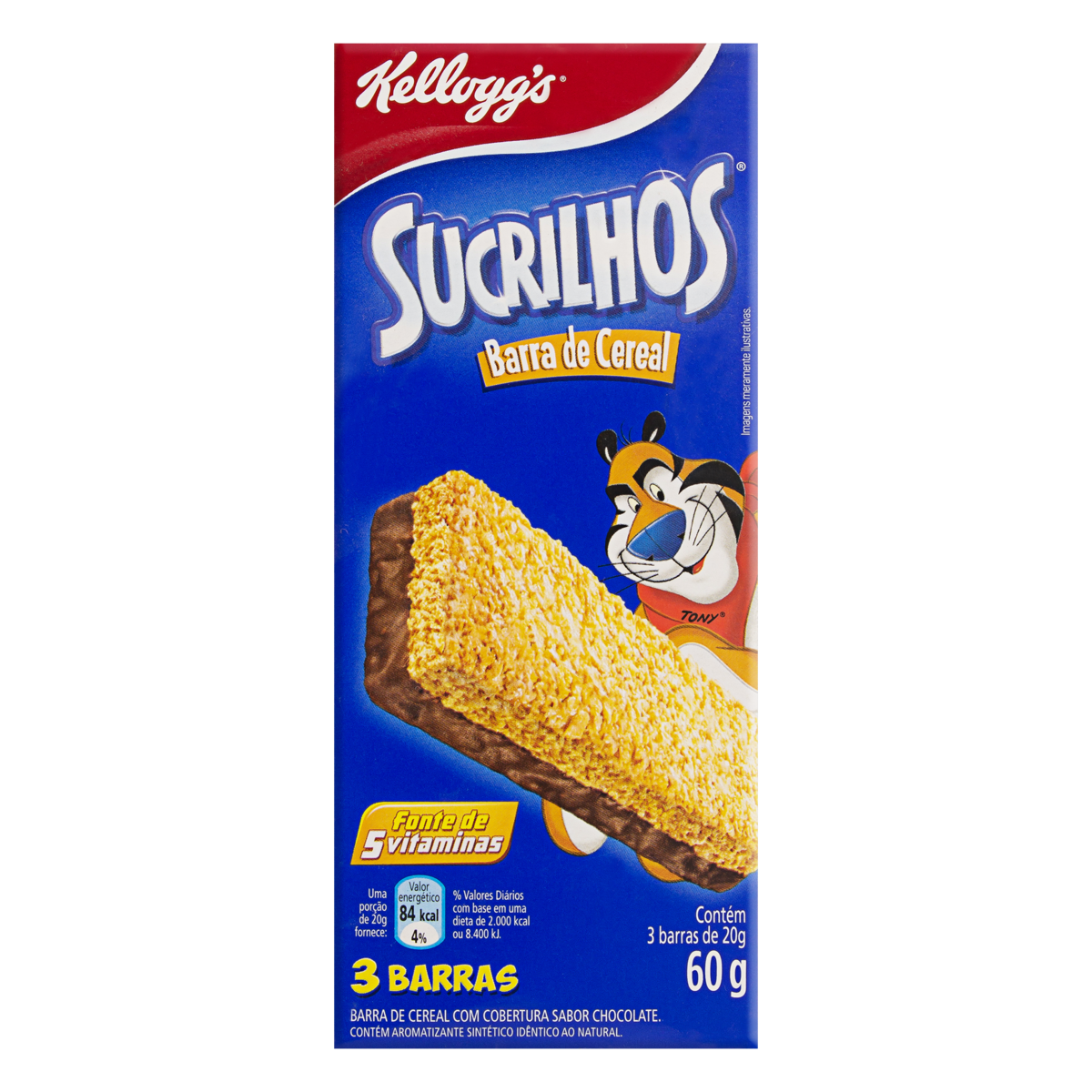 Pack Barra de Cereal Cobertura Chocolate Kelloggs Sucrilhos Caixa 60g 3 Unidades