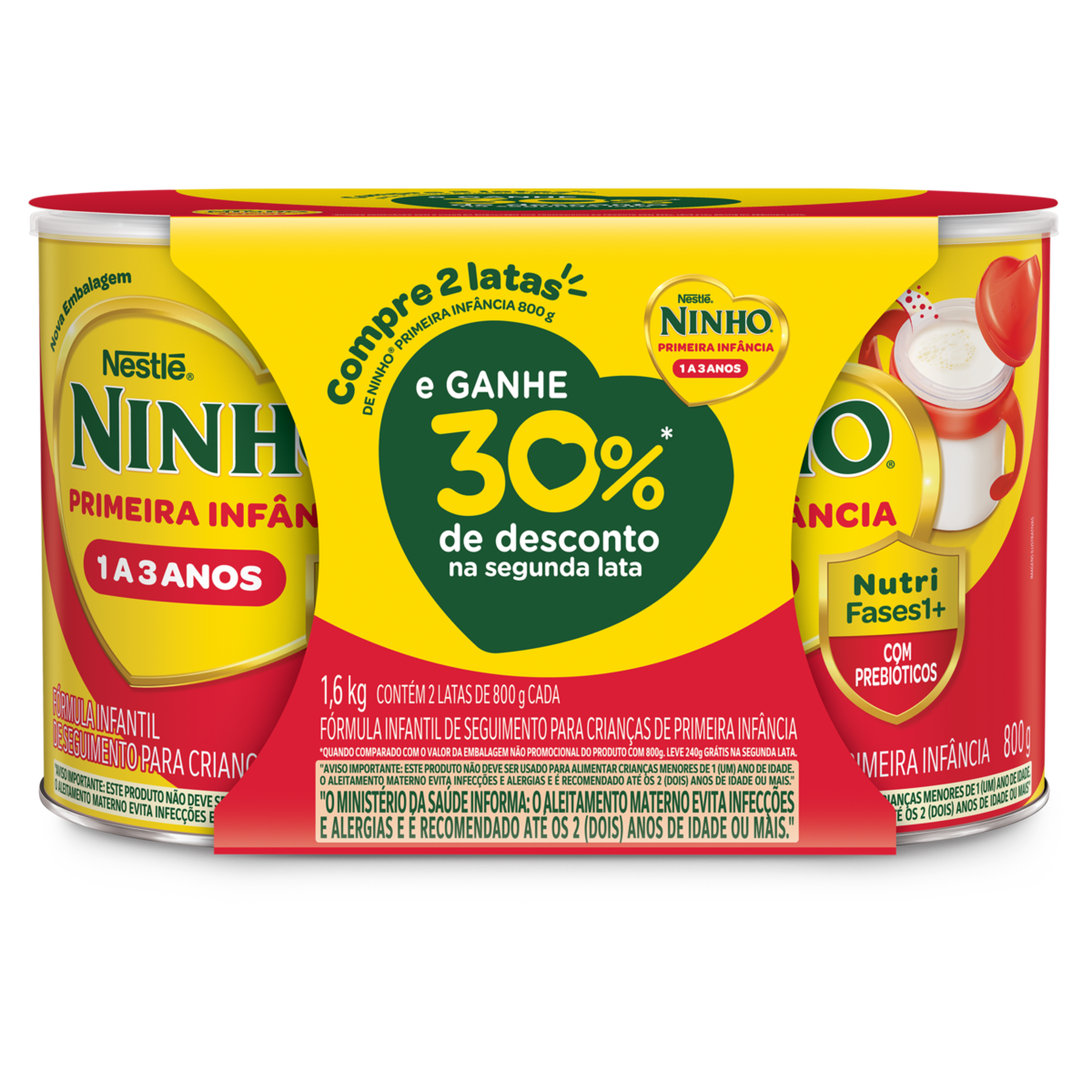 Fórmula Infantil Ninho Fases 1+ Lata 1,6kg C/2 Unidades - Grátis 30% de Desconto na Segunda Lata