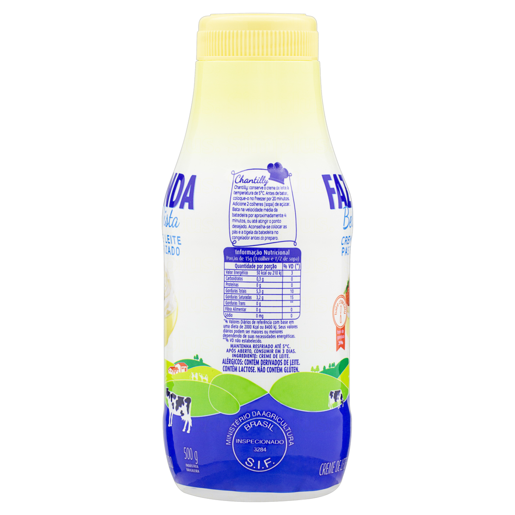 Creme de Leite Pasteurizado Fazenda Bela Vista Garrafa 500g