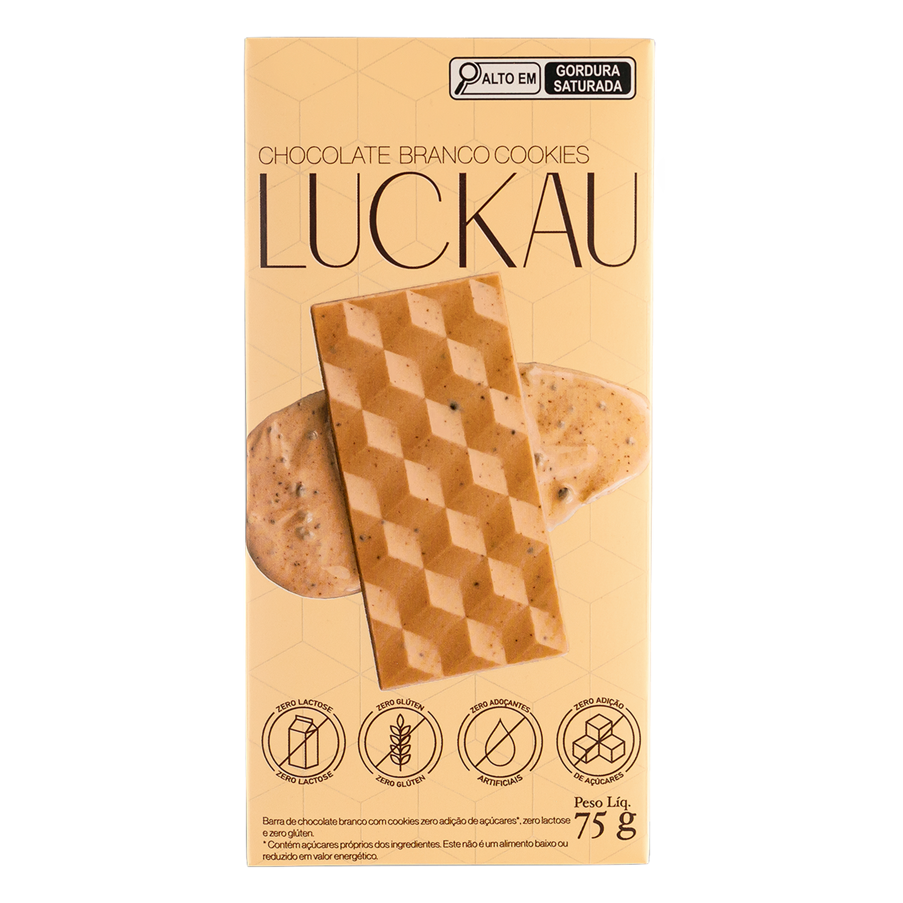 Chocolate Branco com Cookies Zero Luckau 75g&nbsp;