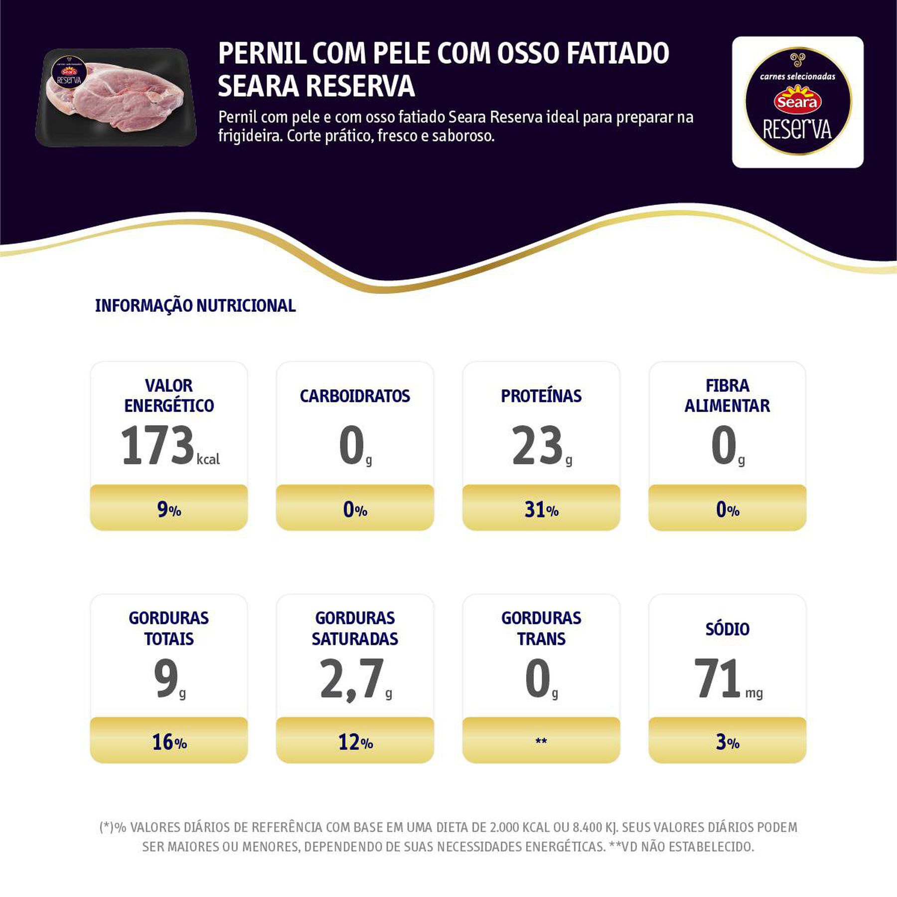 Pernil Su&iacute;no Peda&ccedil;o Reserva Seara Bandeja aprox. 840g