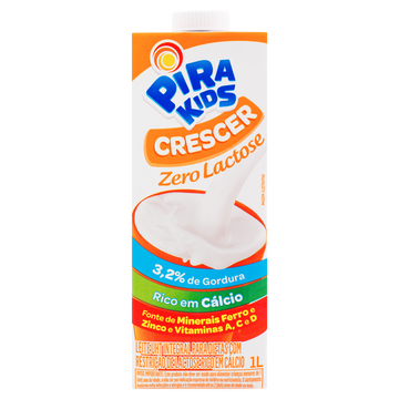 Leite UHT Integral Zero Lactose Piracanjuba Pirakids Crescer Caixa com Tampa 1l