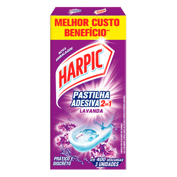 Detergente Sanitário Pastilha Adesiva Lavanda Harpic 3 Unidades