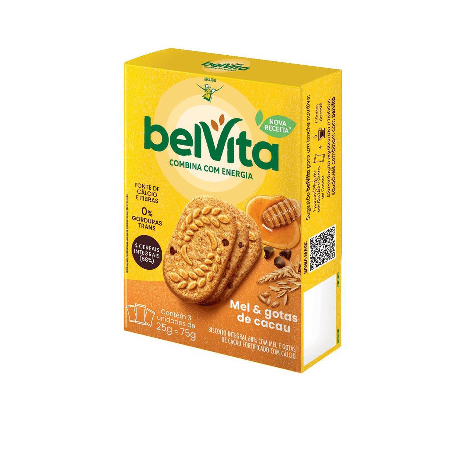 Biscoito Integral Mel & Cacau Belvita Caixa 75g 3 Unidades