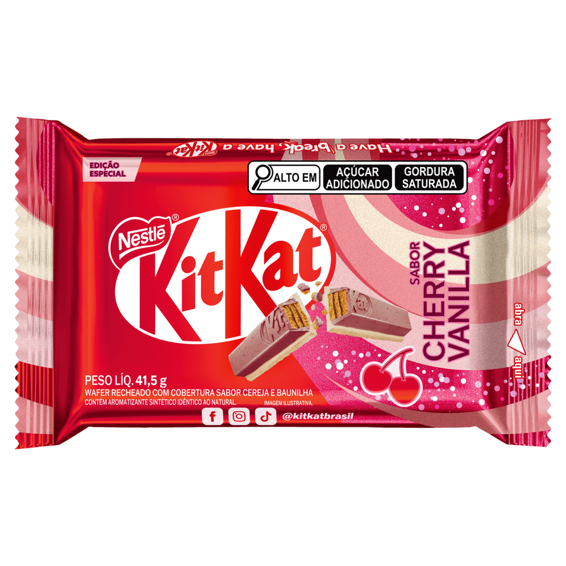 Wafer Cobertura Cherry Vanilla Kitkat Pacote 41,5g