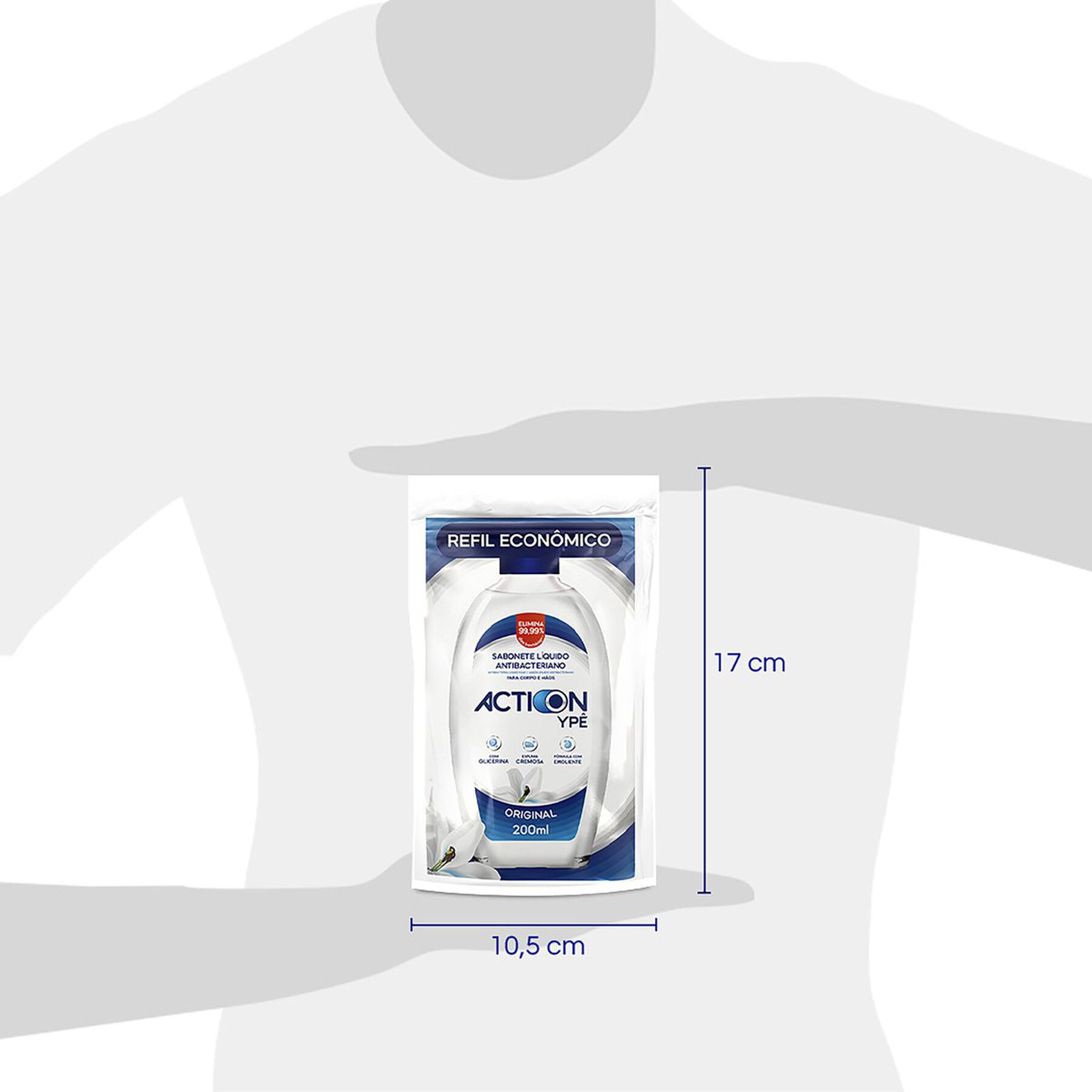 Sabonete Líquido Antibacteriano Original Action Ypê Sachê 200ml - Embalagem Refil Econômico