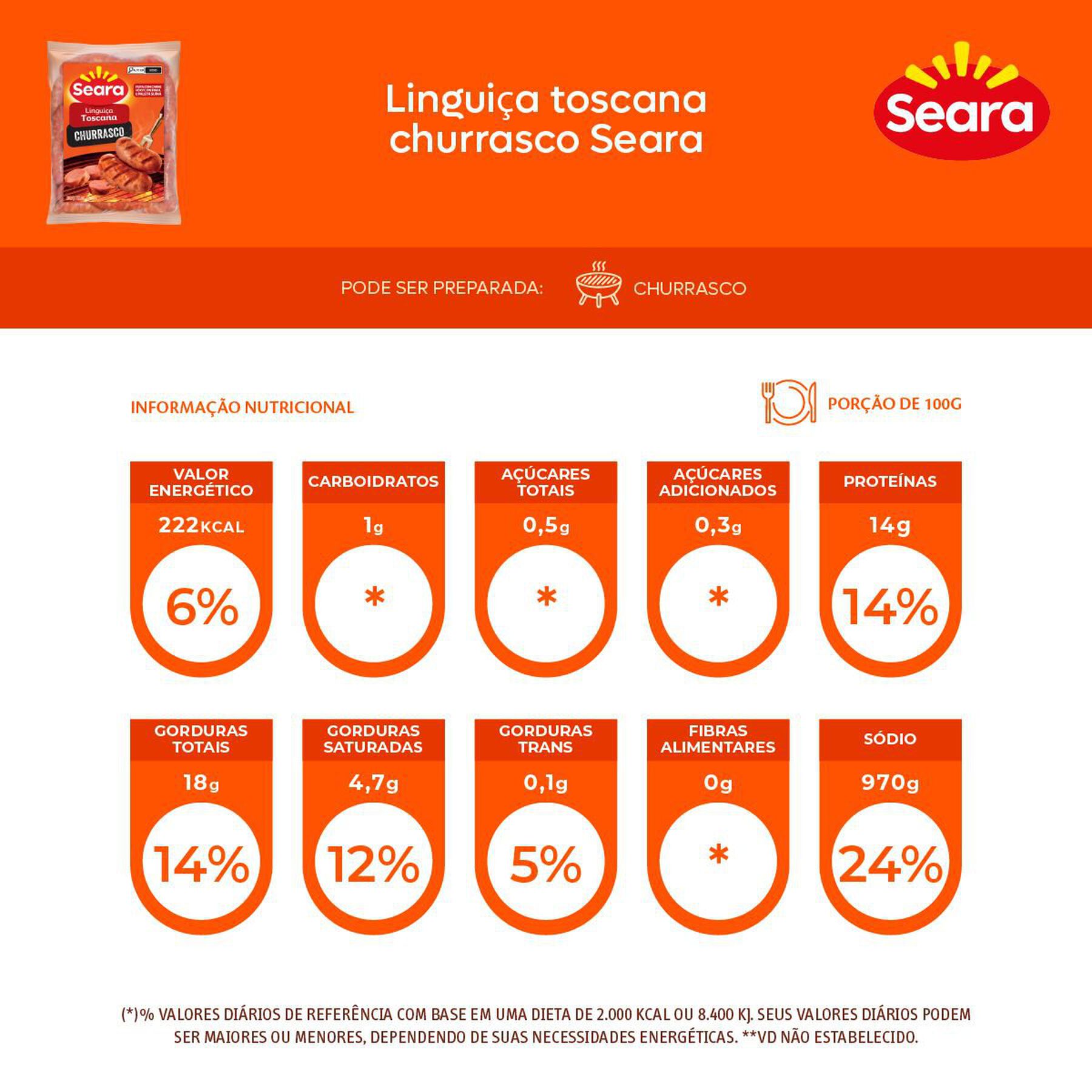 Lingui&ccedil;a Toscana Churrasco Seara 700g&nbsp;