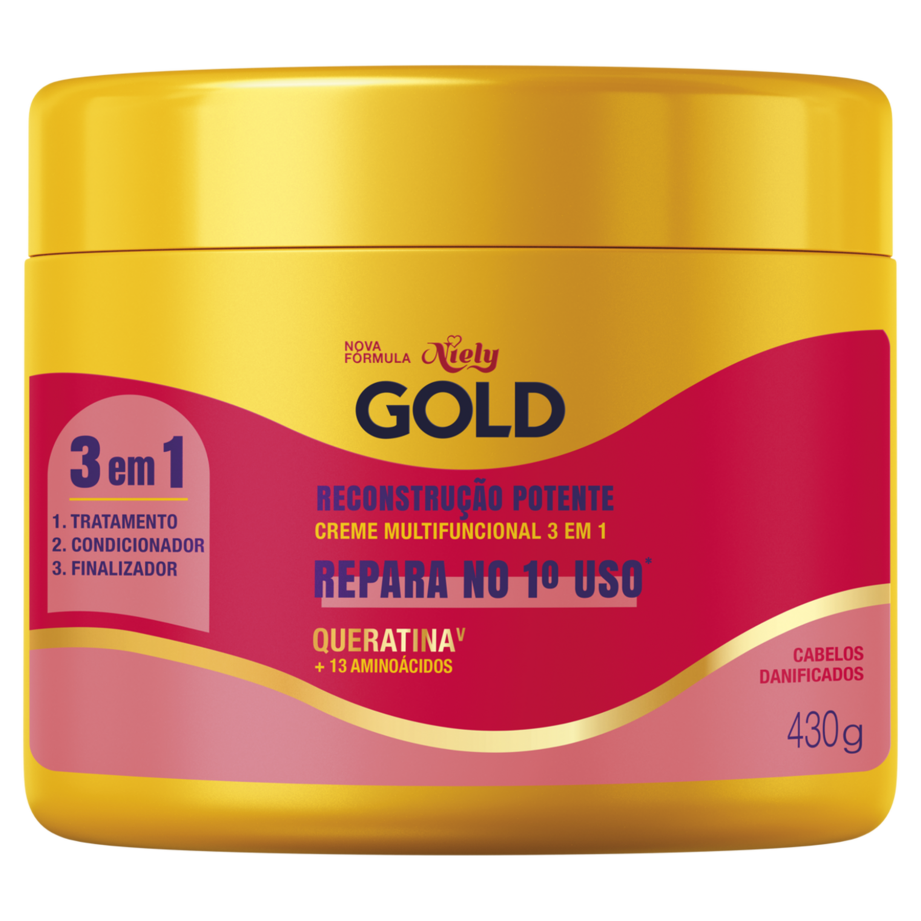 Creme Multifuncional 3 em 1 Reconstru&ccedil;&atilde;o Potente Niely Gold Pote 430g