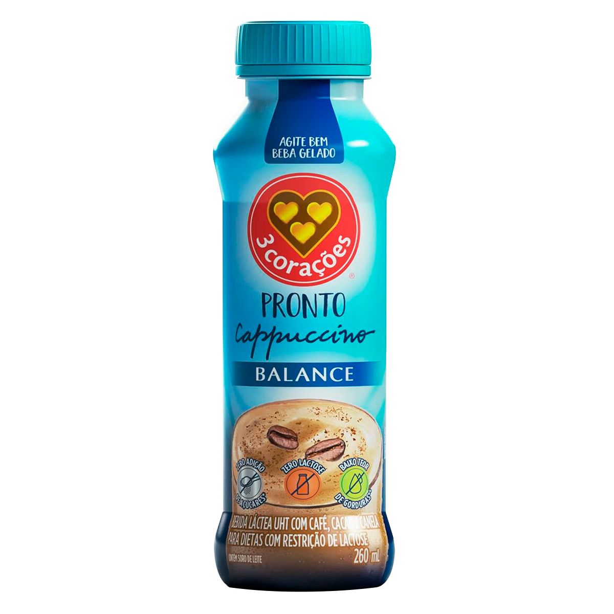 Bebida L&aacute;ctea Cappuccino Balance Zero Lactose 3 Cora&ccedil;&otilde;es Frasco 260ml