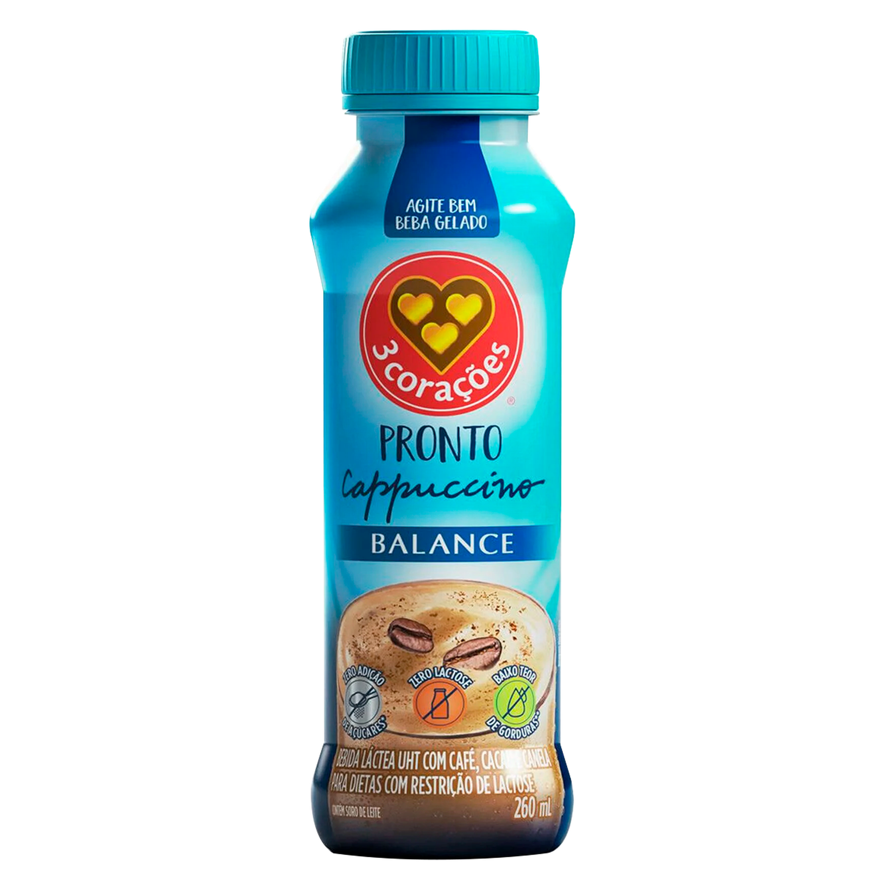 Bebida L&aacute;ctea Cappuccino Balance Zero Lactose 3 Cora&ccedil;&otilde;es Frasco 260ml