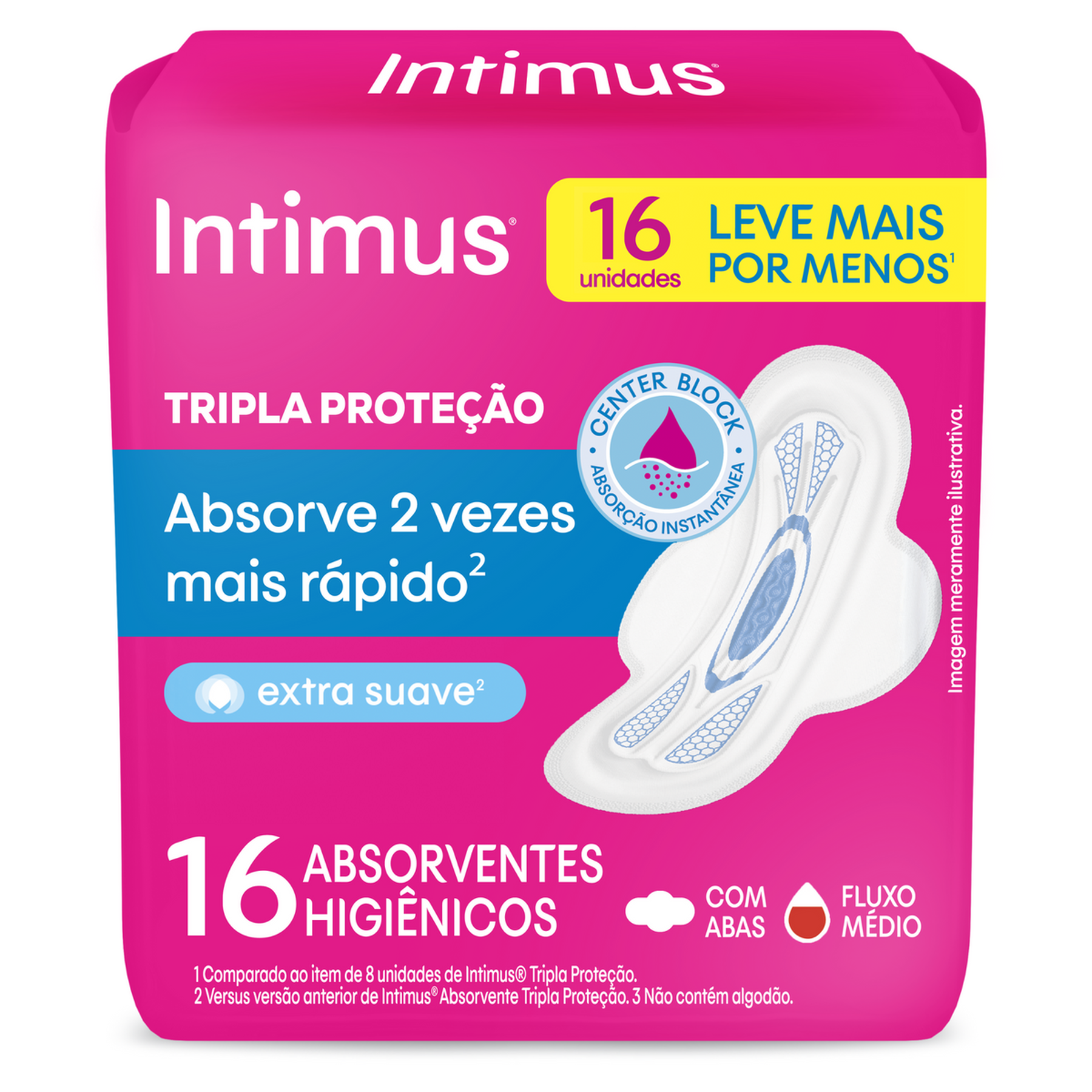 Absorvente com Abas Suave Intimus Tripla Proteção Pacote Leve 16 Pague 14 Unidades