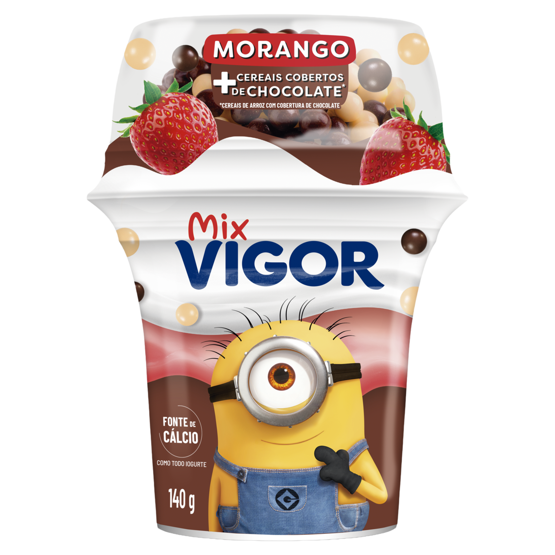Iogurte Morango + Cereais Cobertos de Chocolate Vigor Mix Copo 140g