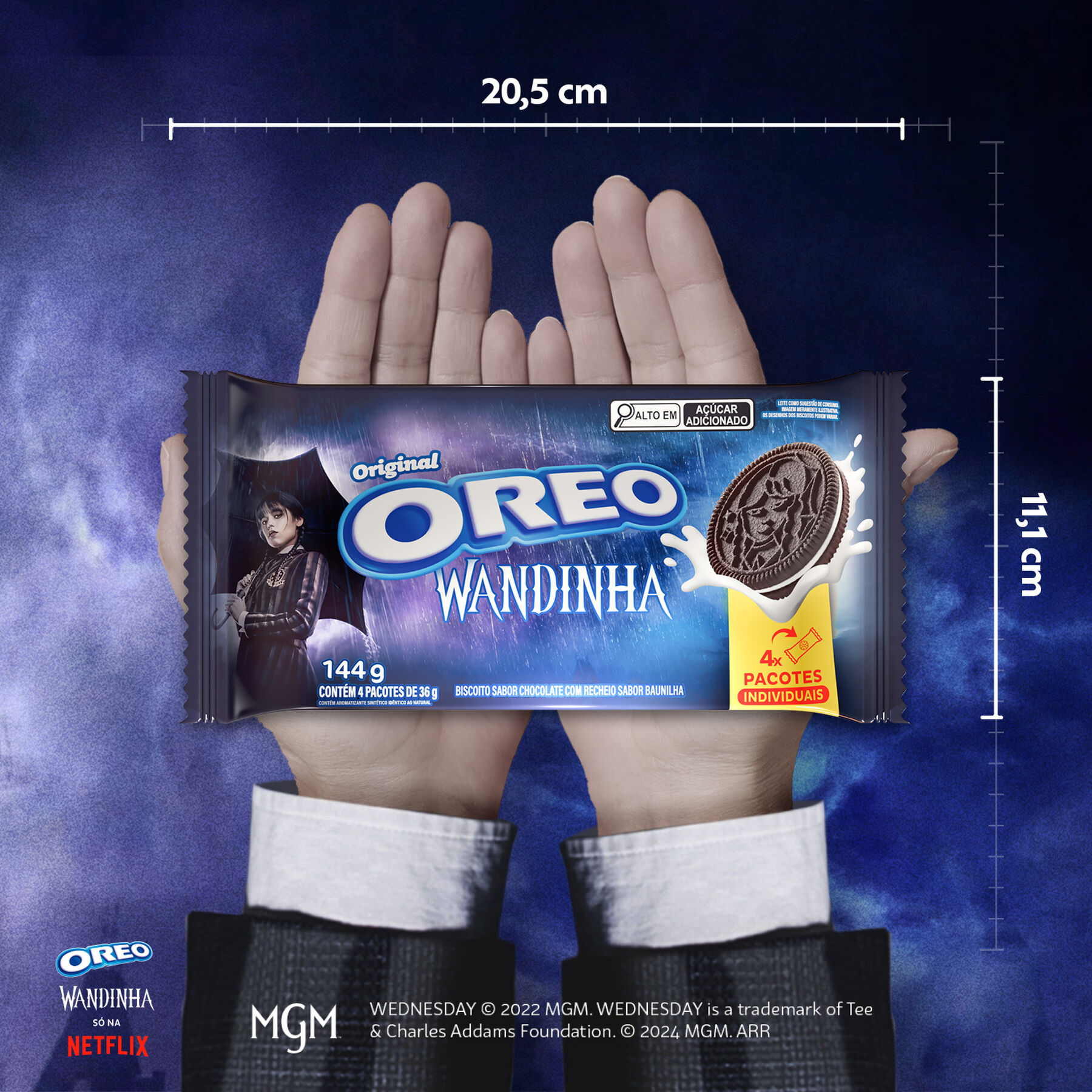 Biscoito Chocolate Recheio Baunilha Oreo Pacote 144g C/4 Unidades