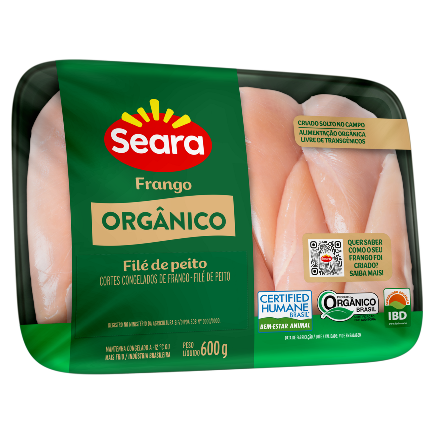 Fil&eacute; de Peito de Frango Org&acirc;nico Seara Bandeja 600g